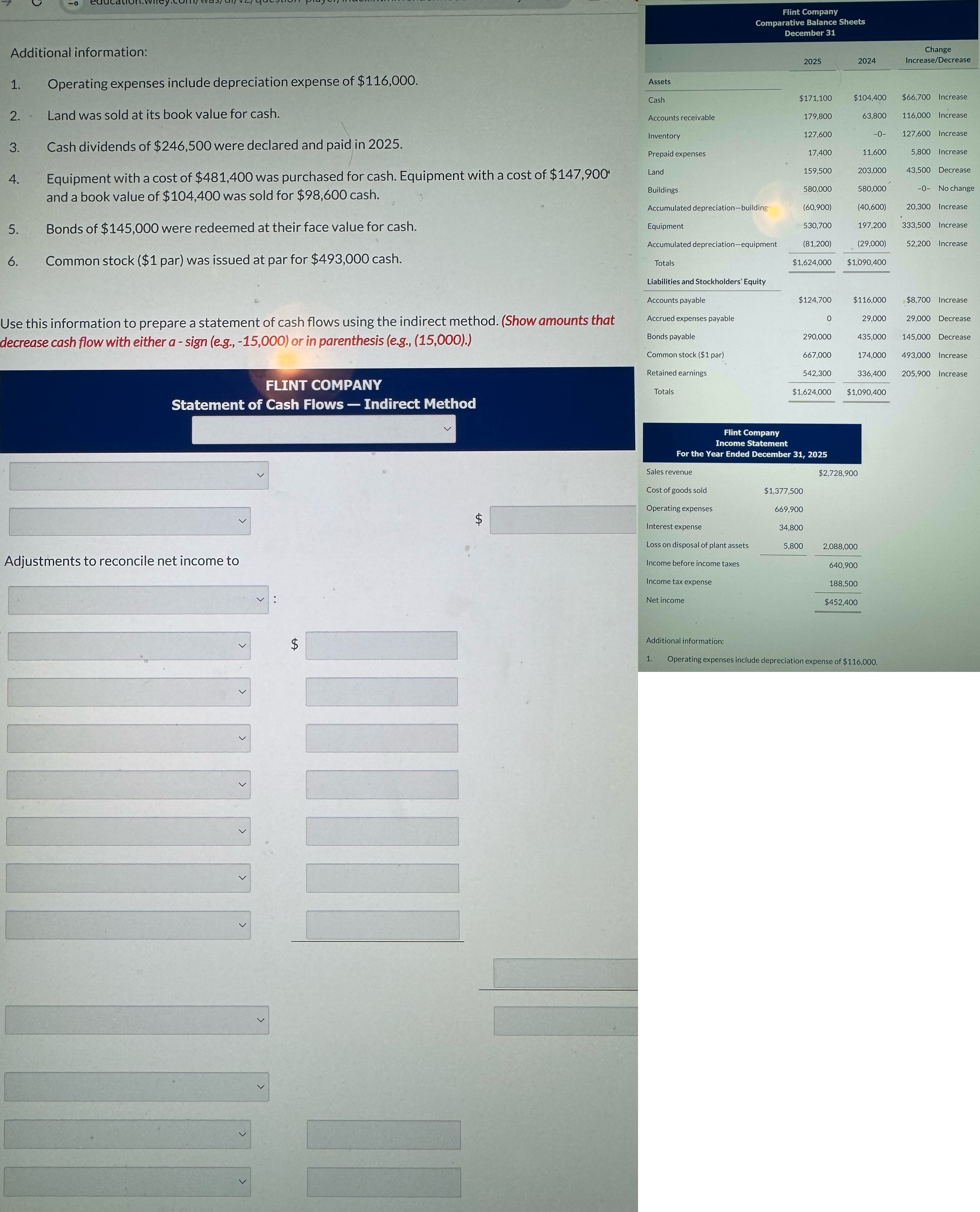Flint Company reported the following information