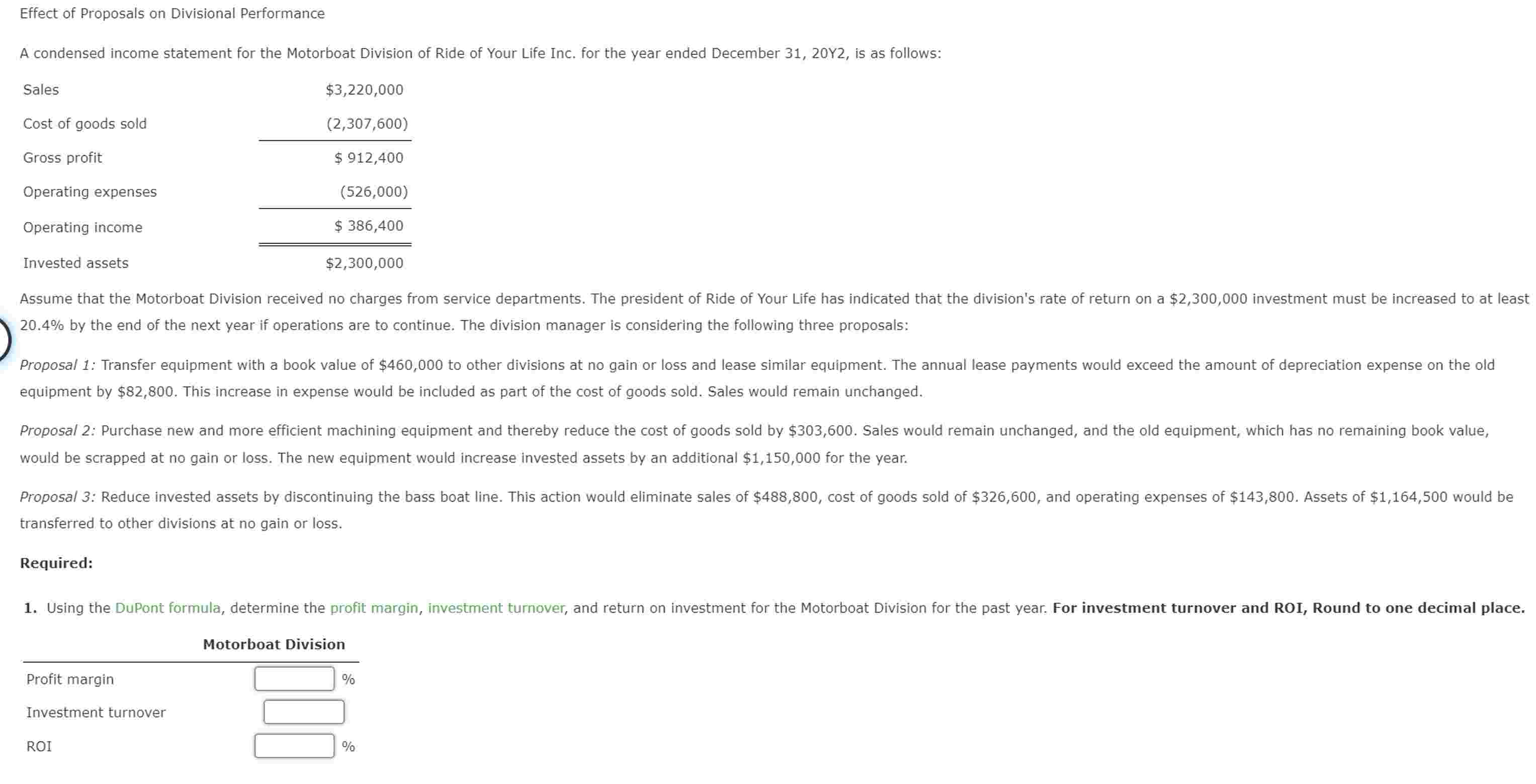 Effect of Proposals on Divisional Performance A