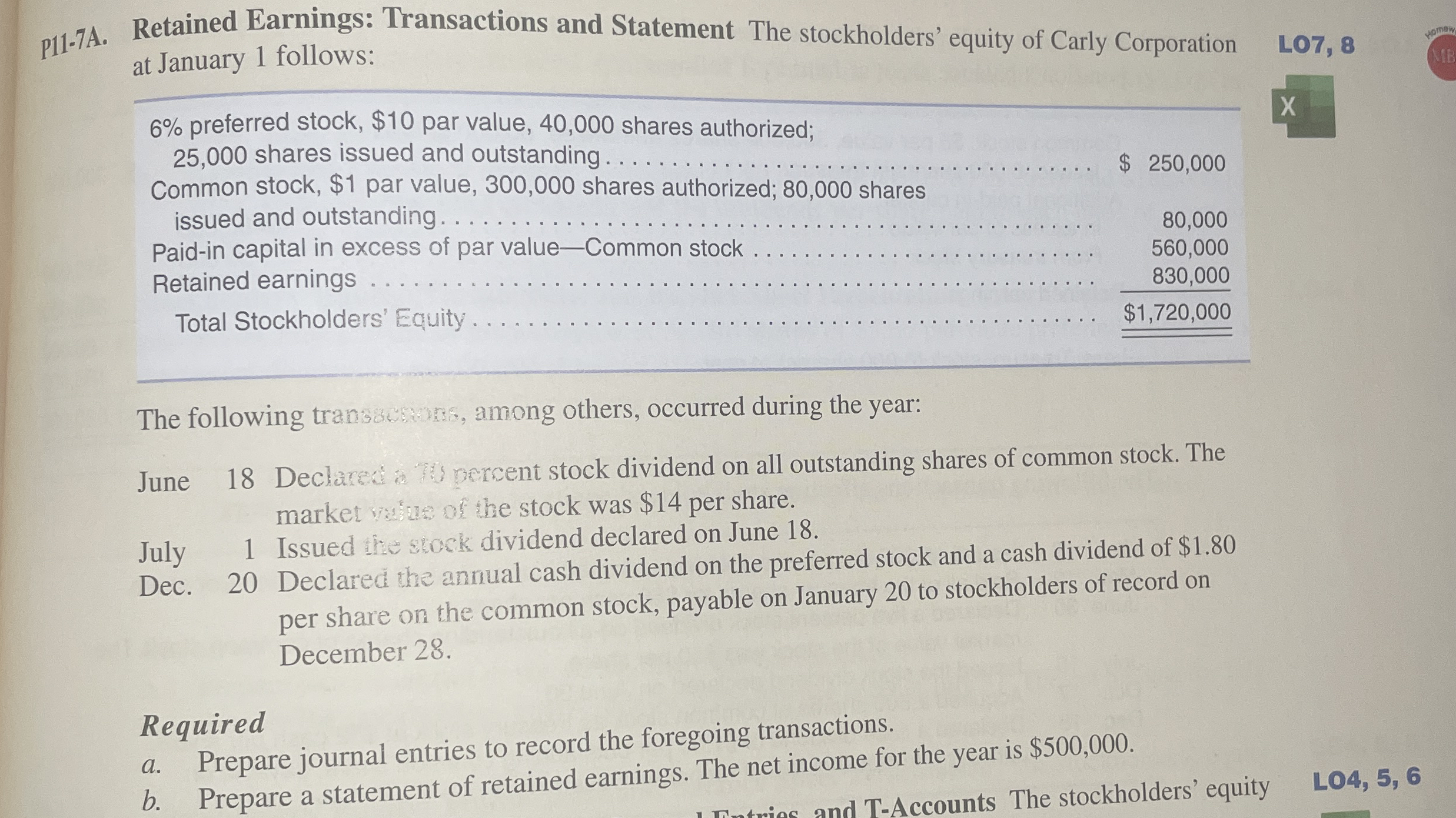 P 1 1 - 7 A . Retained Earnings: Transactions and