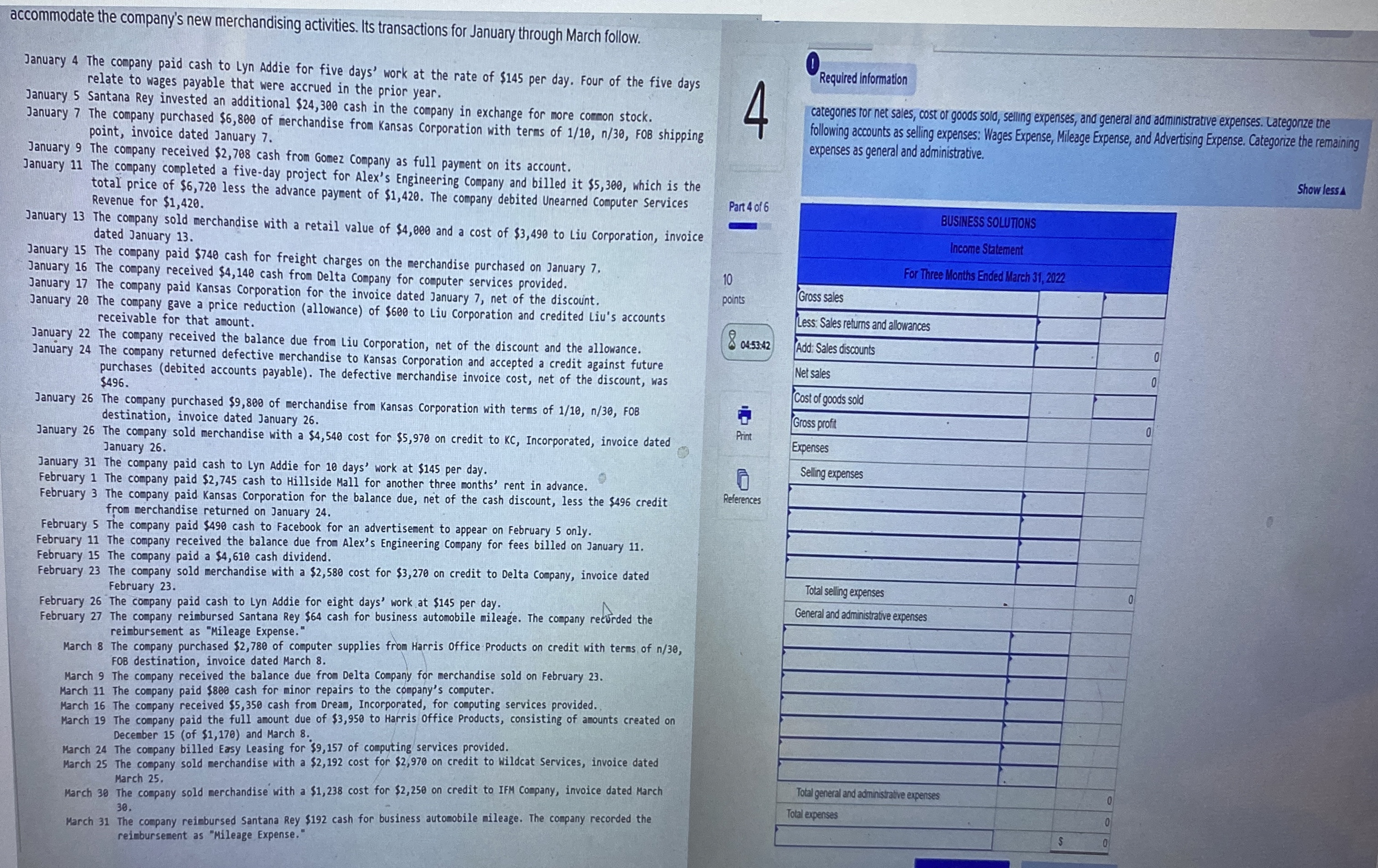 help creating an income statement