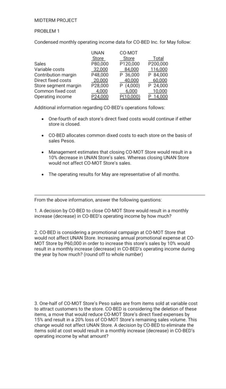MIDTERM PROJECT PROBLEM 1 Condensed monthly