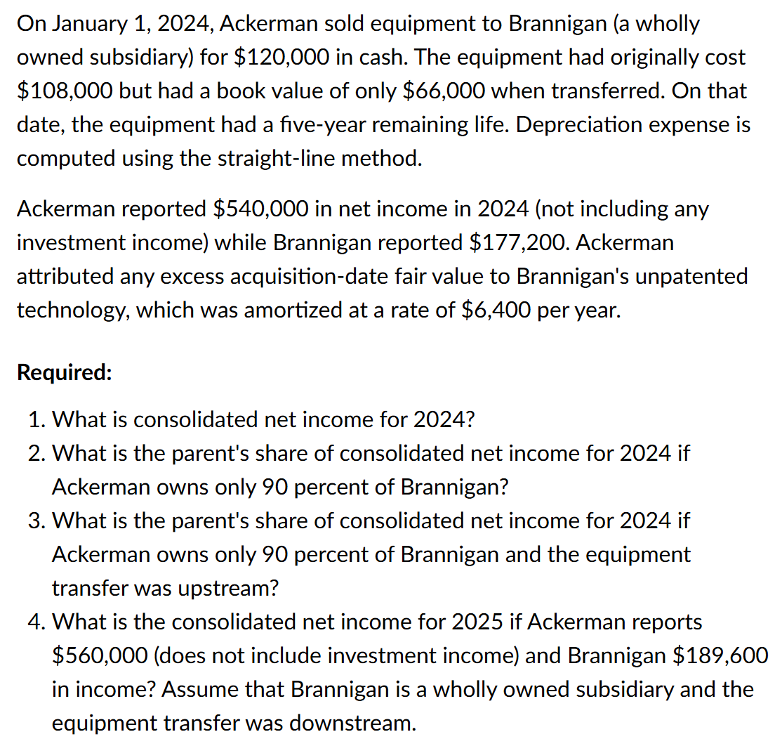 O n January 1 , 2 0 2 4 , Ackerman sold equipment