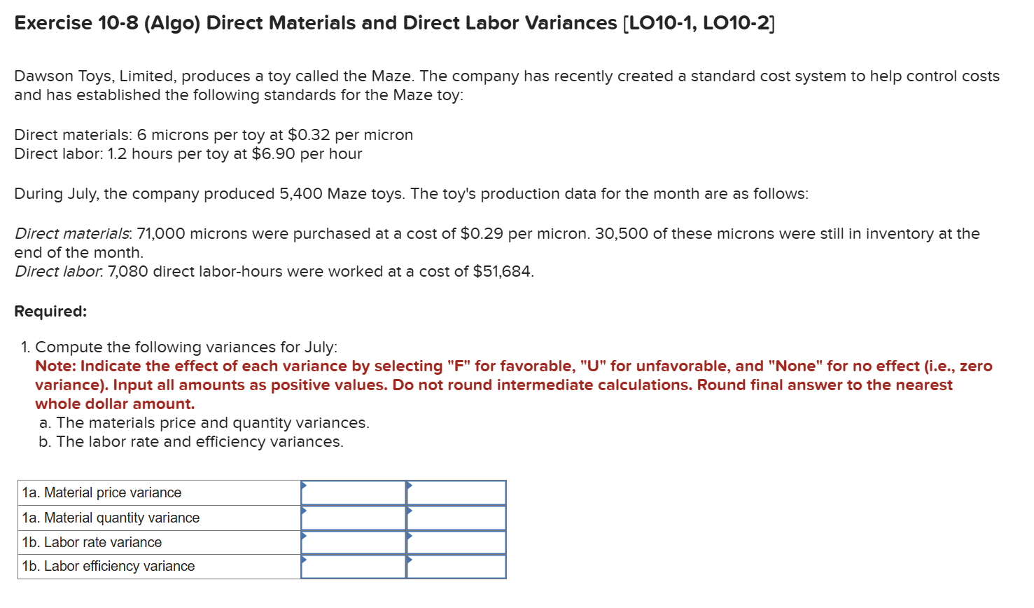 Exercise 1 0 - 8 ( Algo ) Direct Materials and
