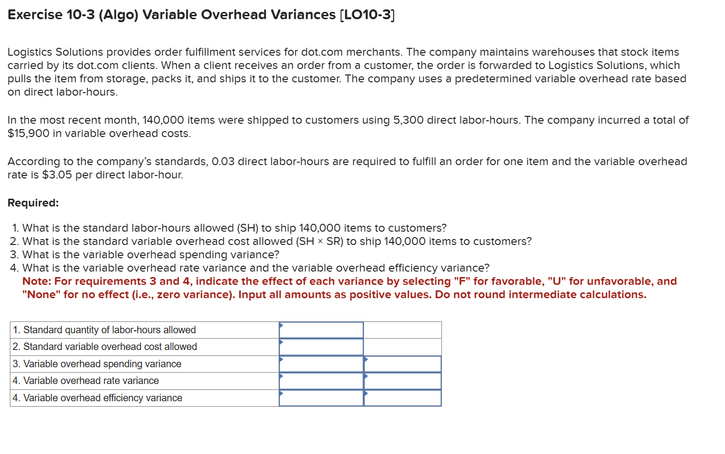 Exercise 1 0 - 3 ( Algo ) Variable Overhead