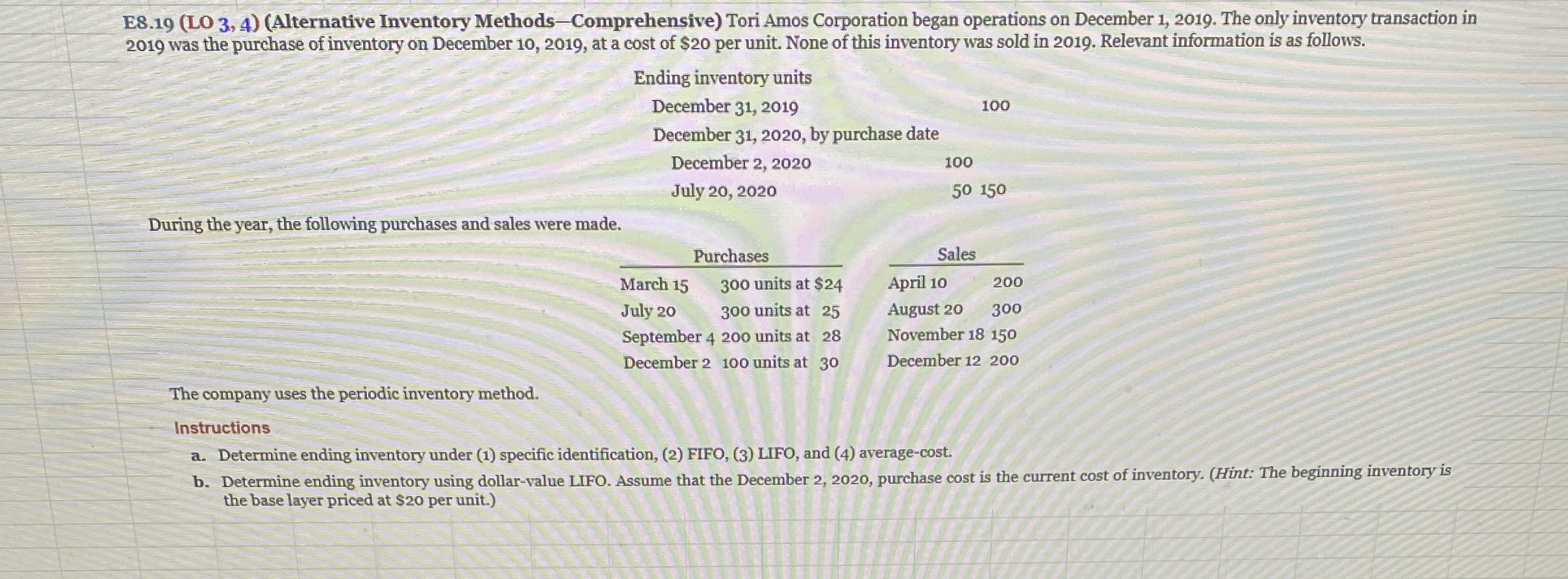 E 8 . 1 9 ( LO 3 , 4 ) ( Alternative Inventory