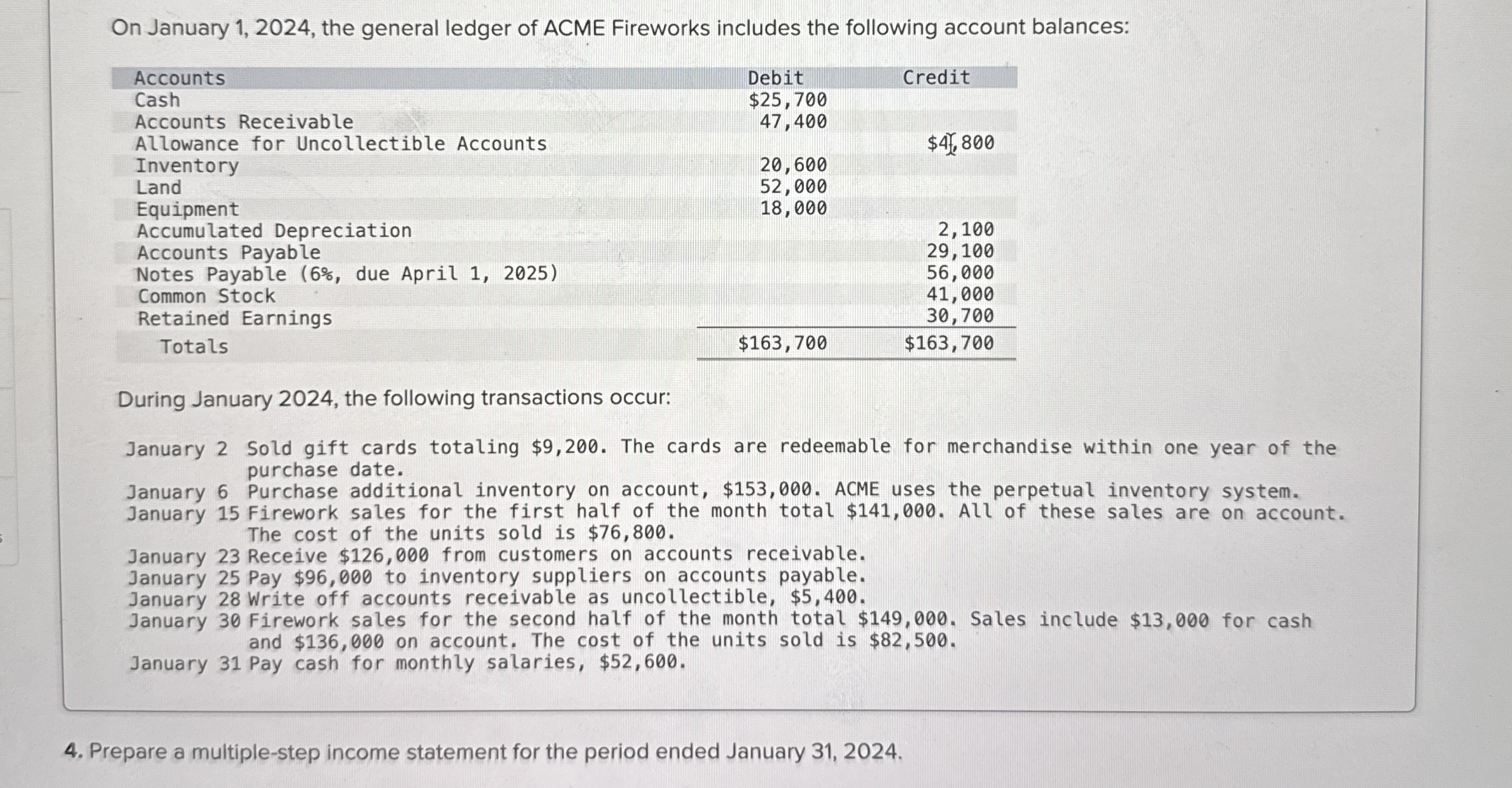 On January 1 , 2 0 2 4 , the general ledger of