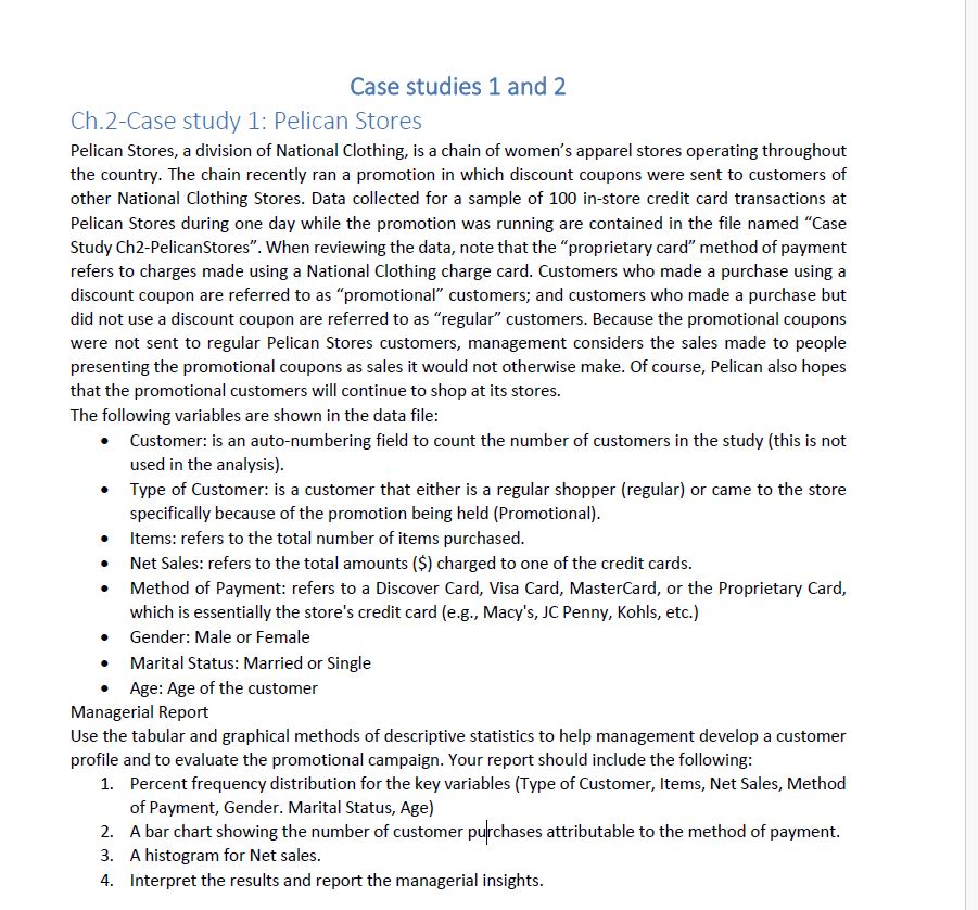 Ch . 2 - Case study 1 : Pelican Stores ( Need to