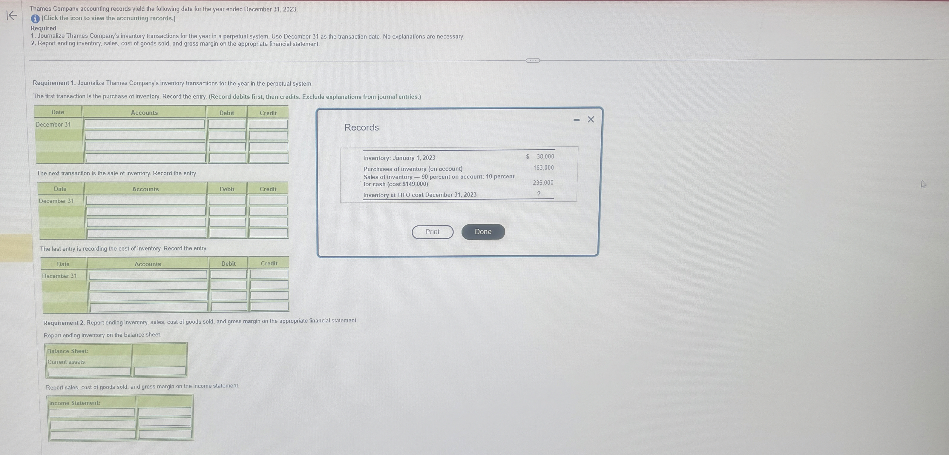 Thames Company accounting records yield the
