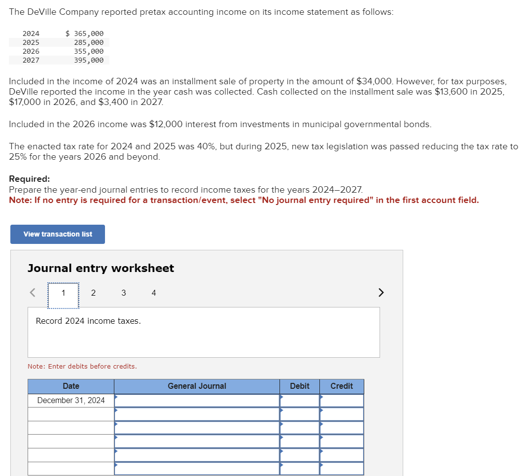 The DeVille Company reported pretax accounting