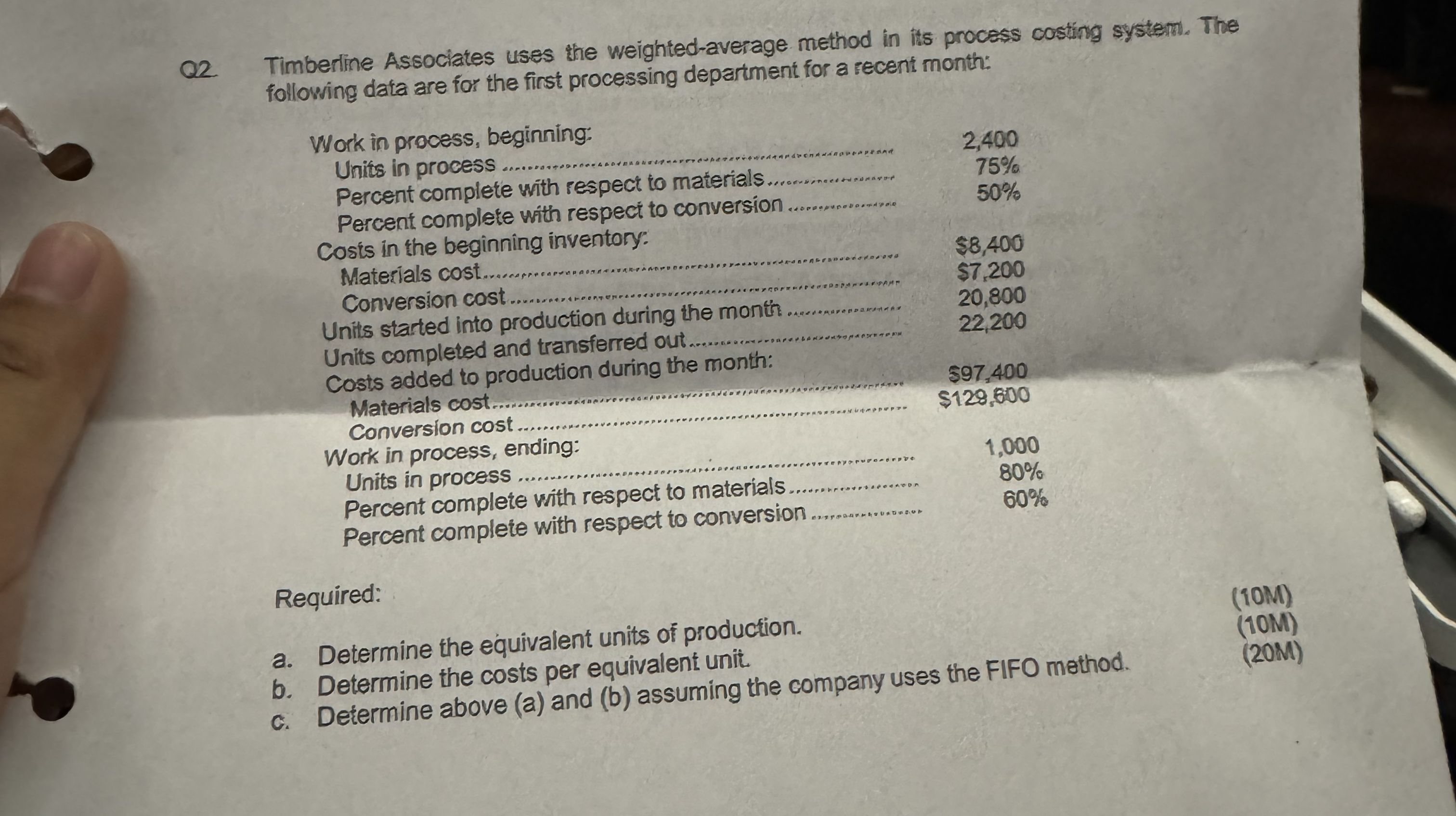 Q 2 . Timberline Associates uses the weighted -