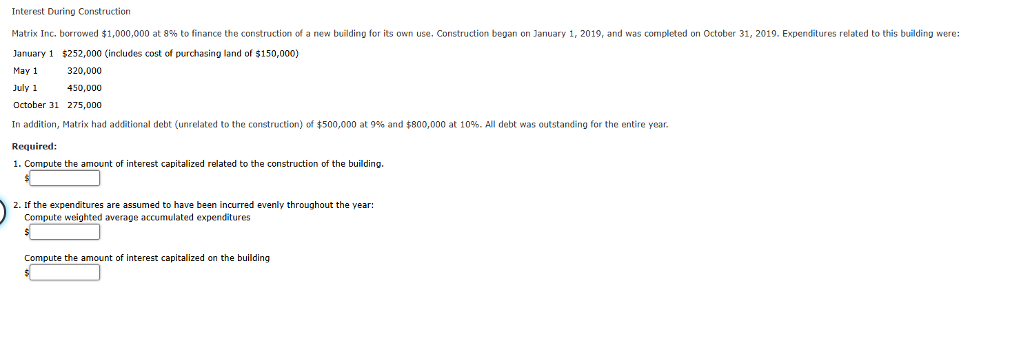 Interest During Construction Matrix Inc. borrowed