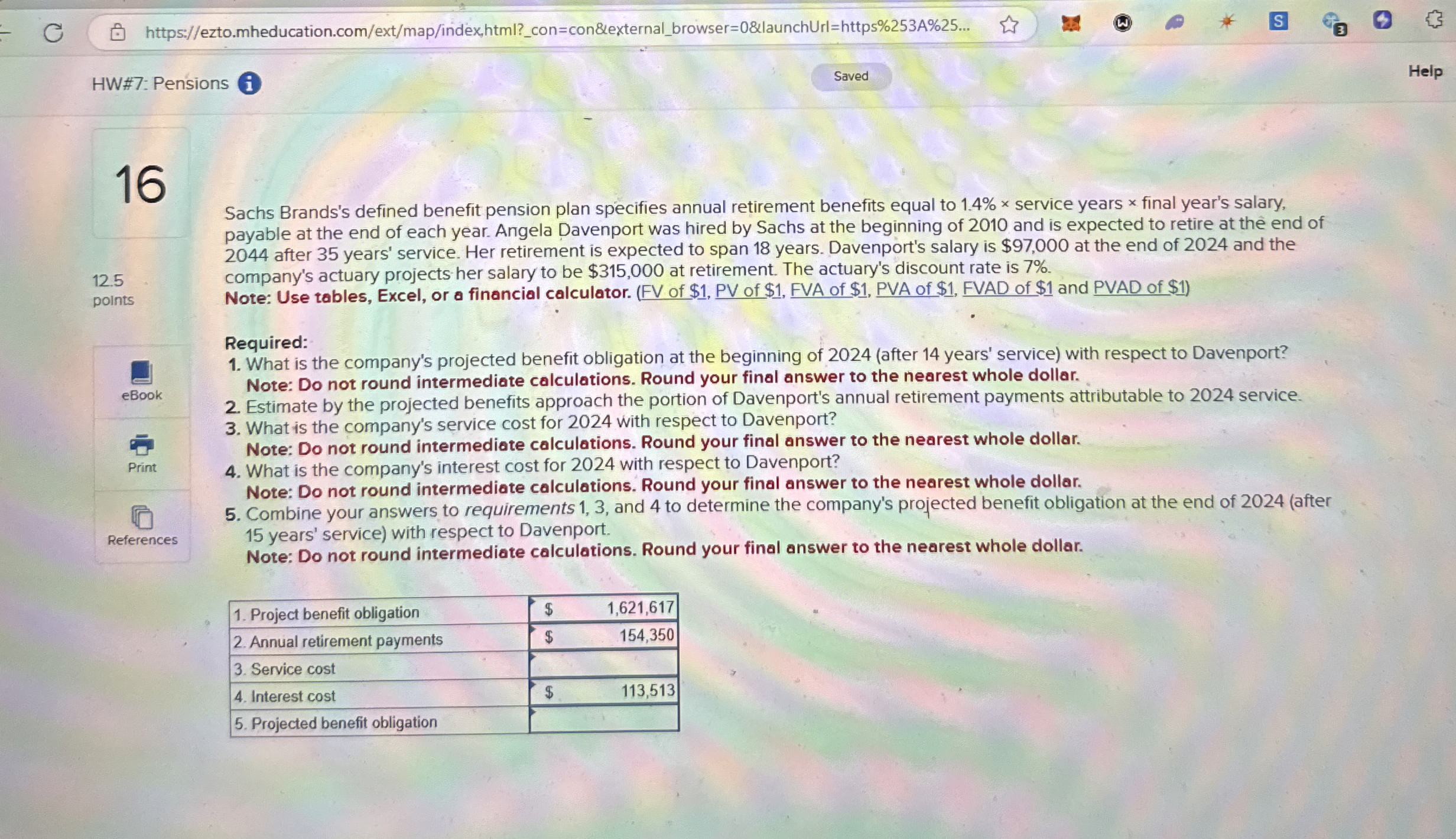 HW# 7 : Pensions ( i ) 1 6 1 2 . 5 points eBook