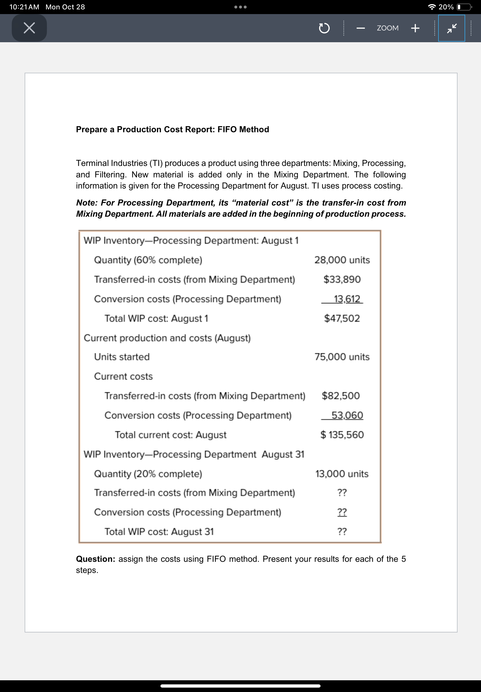 1 0 : 2 1 AM Mon Oct 2 8 2 0 % Prepare a
