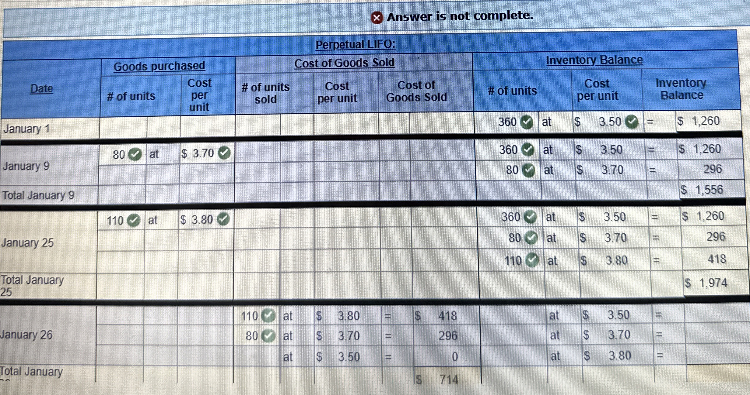 Answer is not complete. Check my work mode: This