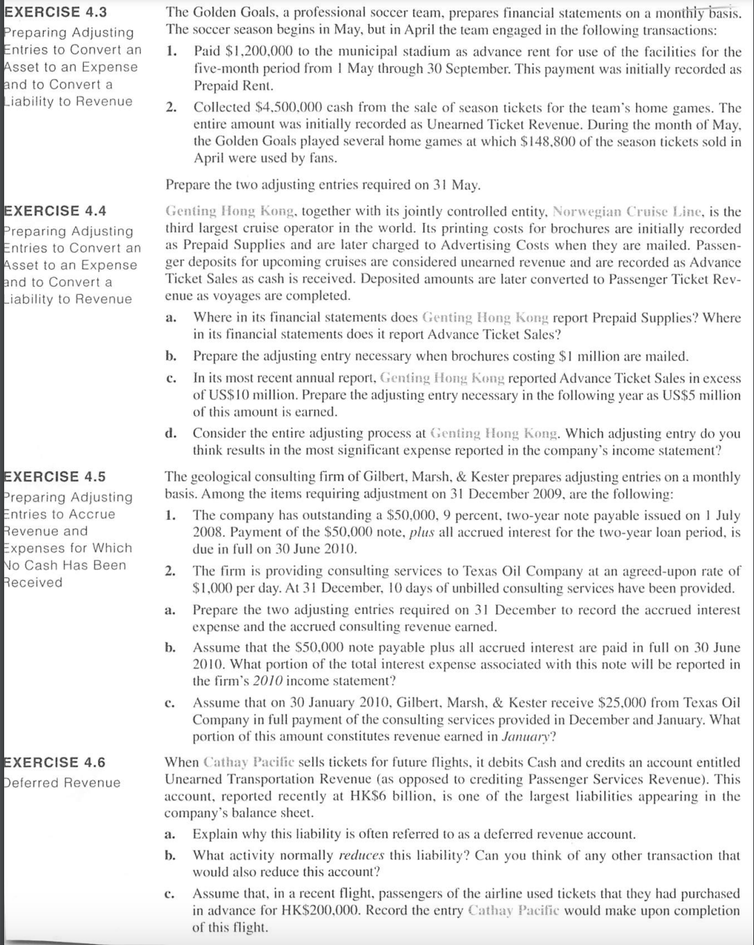 EXERCISE 4 . 3 Preparing Adjusting Entries to