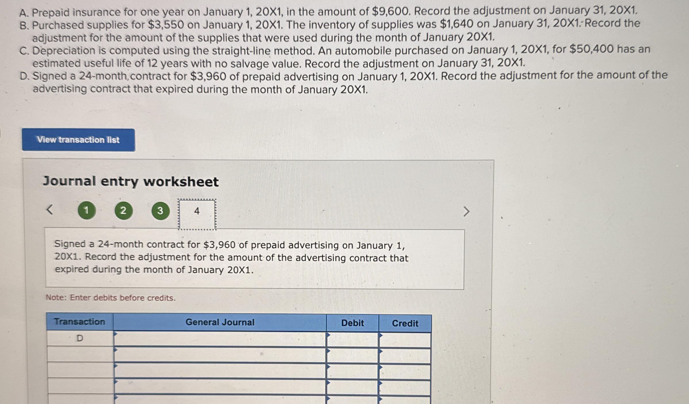 A . Prepaid insurance for one year on January 1 ,