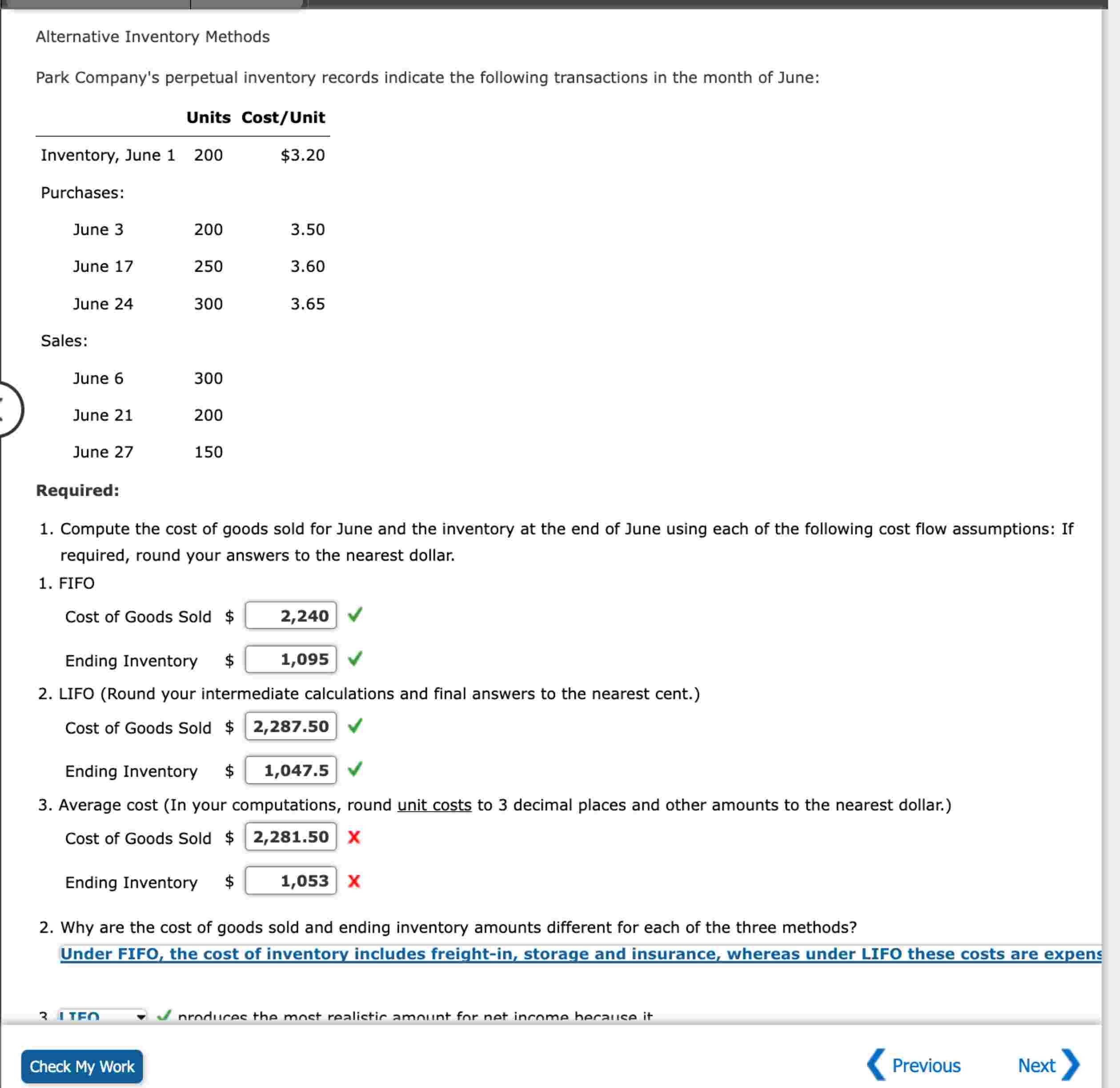 Park Company's perpetual inventory records