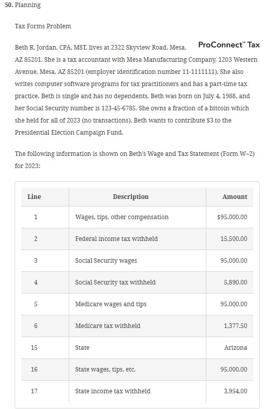 Tax Forms Problem Beth R . Jordan, CPA, MST ,