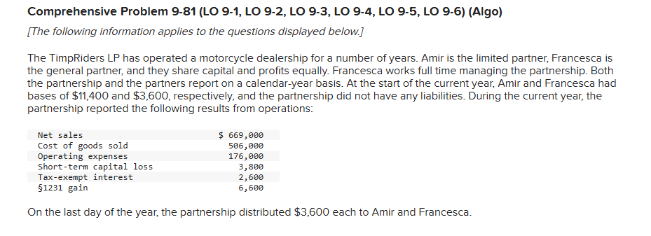 Comprehensive Problem 9 - 8 1 ( L O 9 - 1 , L O 9