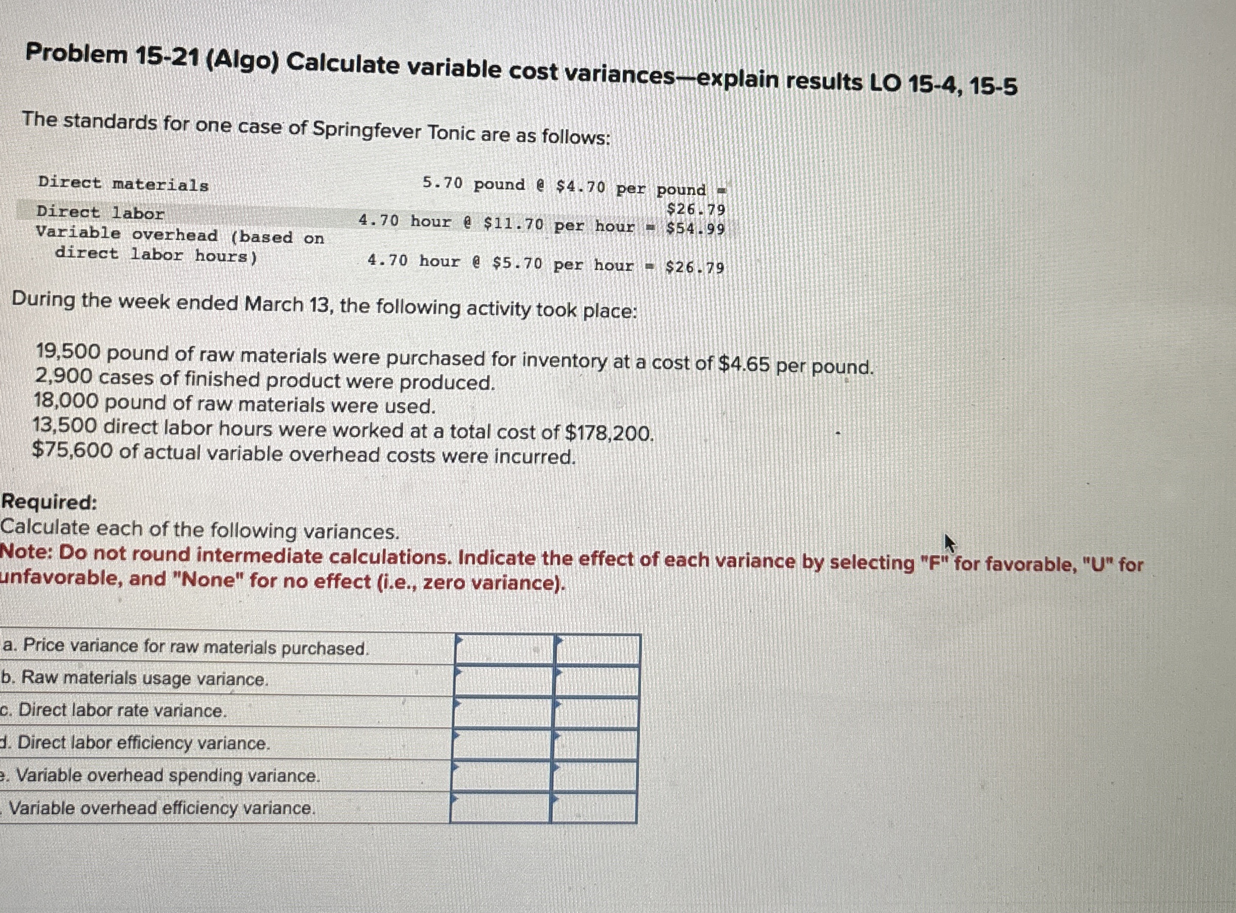 Problem 1 5 - 2 1 ( Algo ) Calculate variable