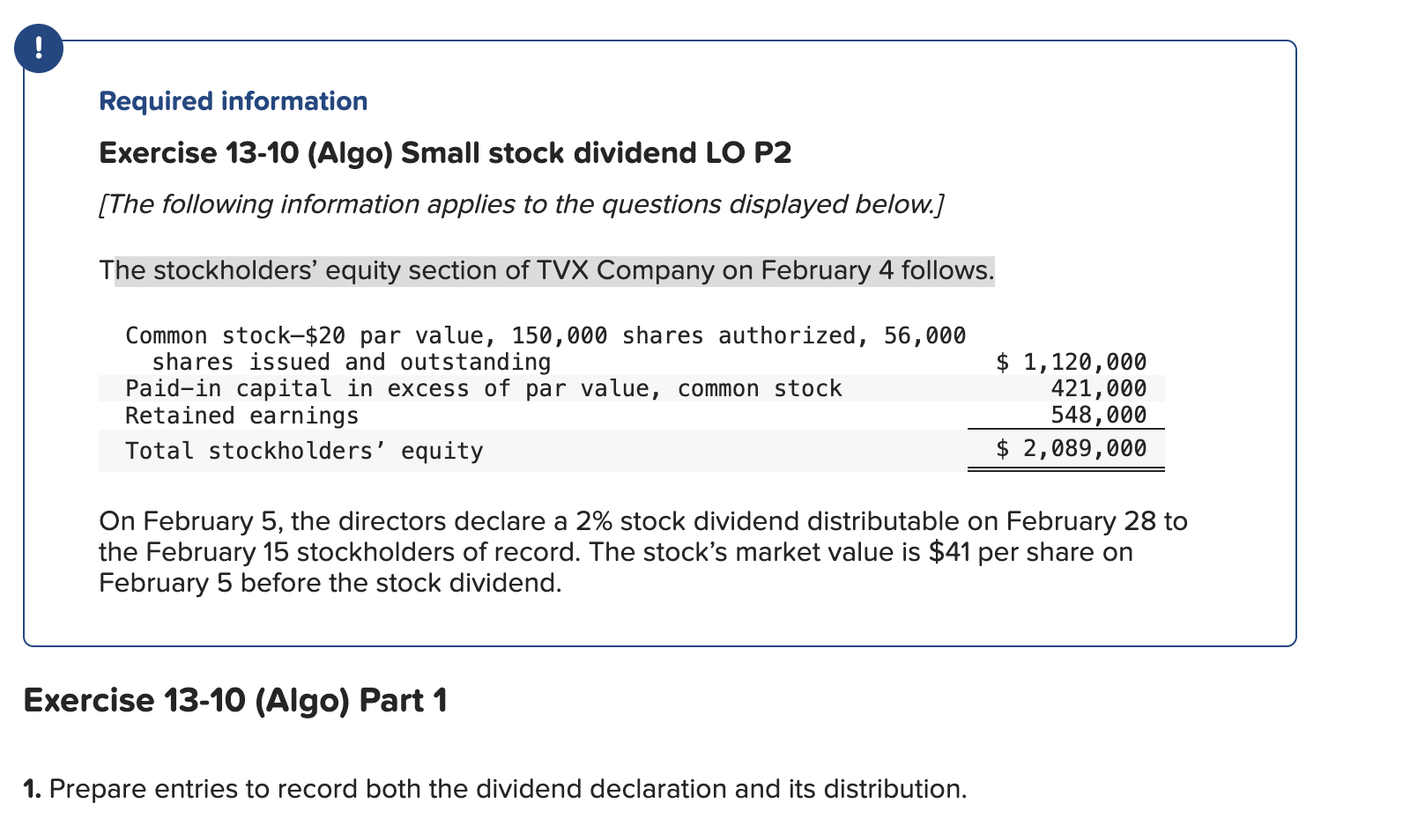 ! Required information Exercise 1 3 - 1 0 ( Algo