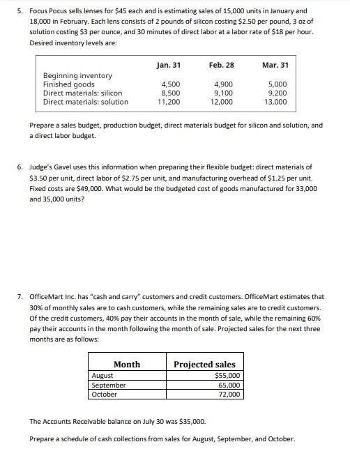 5 . Focus Pocus sells lenses for \ ( \ $ 4 5 \ )