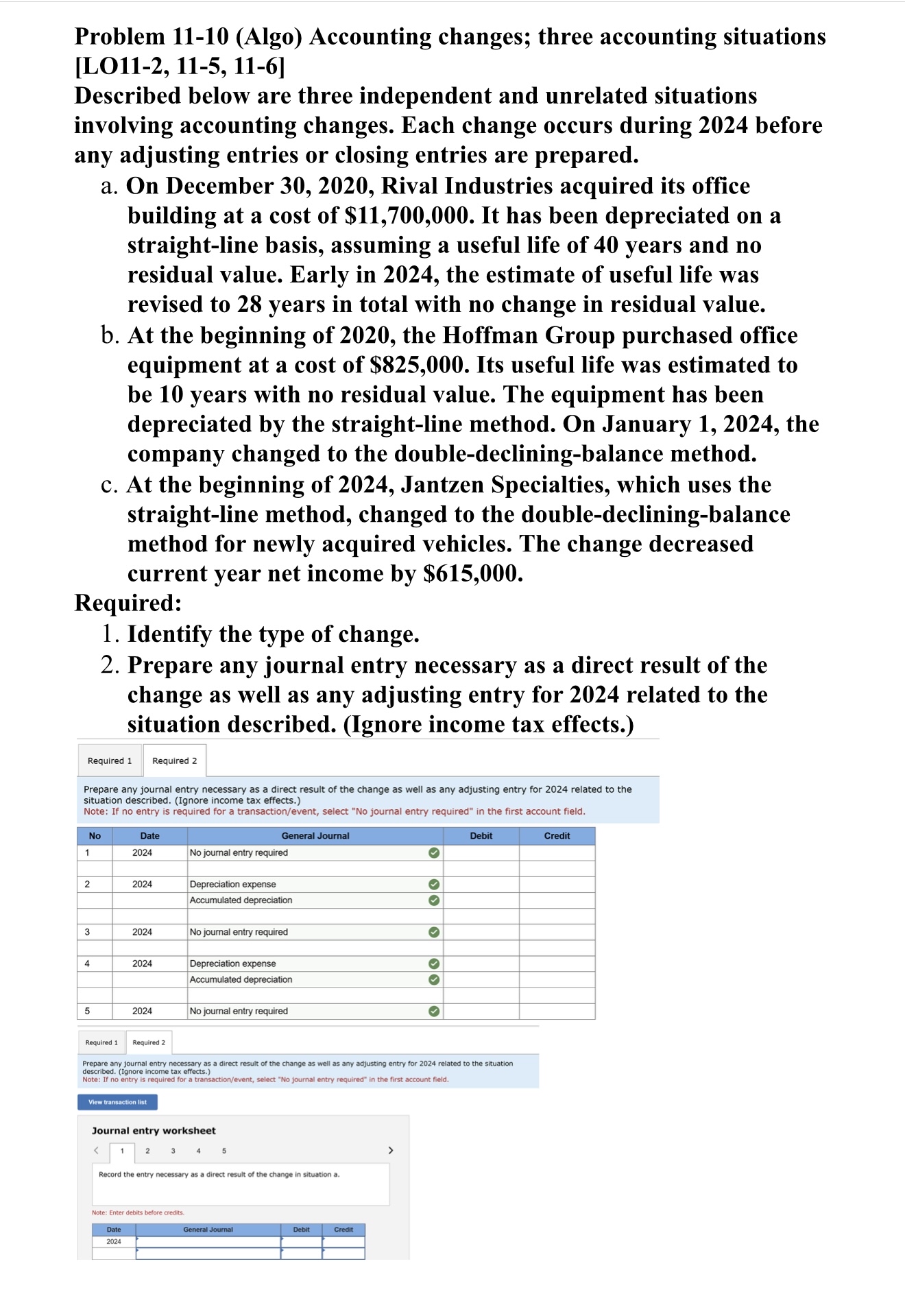 Problem 1 1 - 1 0 ( Algo ) Accounting changes;