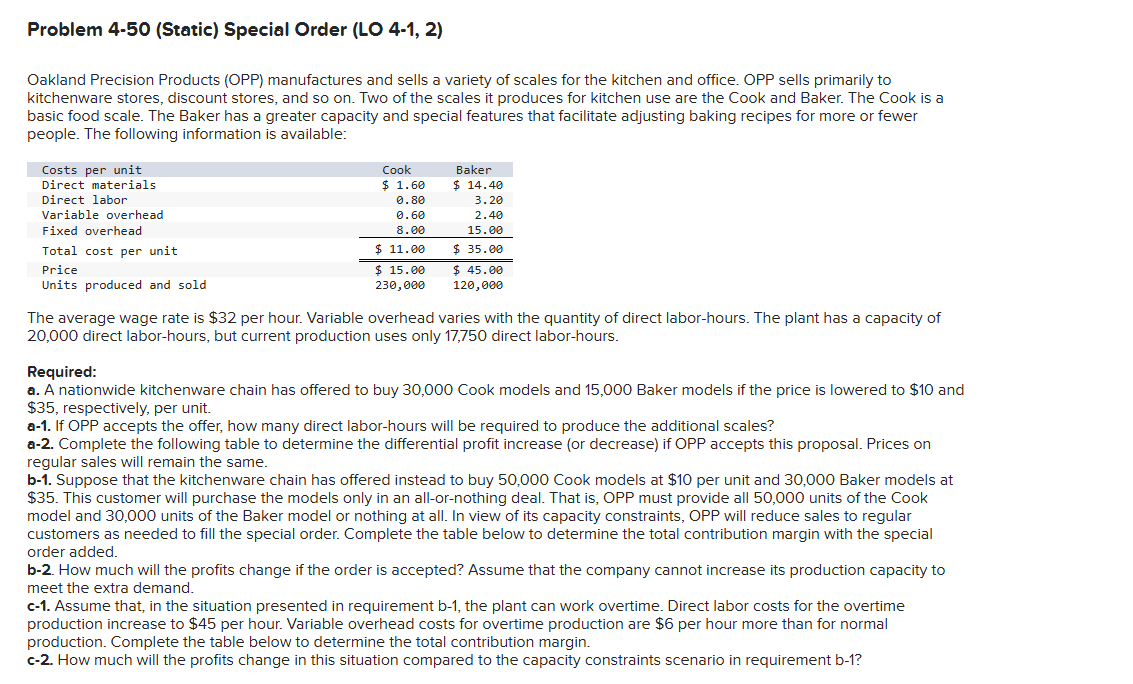 Problem 4 - 5 0 ( Static ) Special Order ( LO 4 -