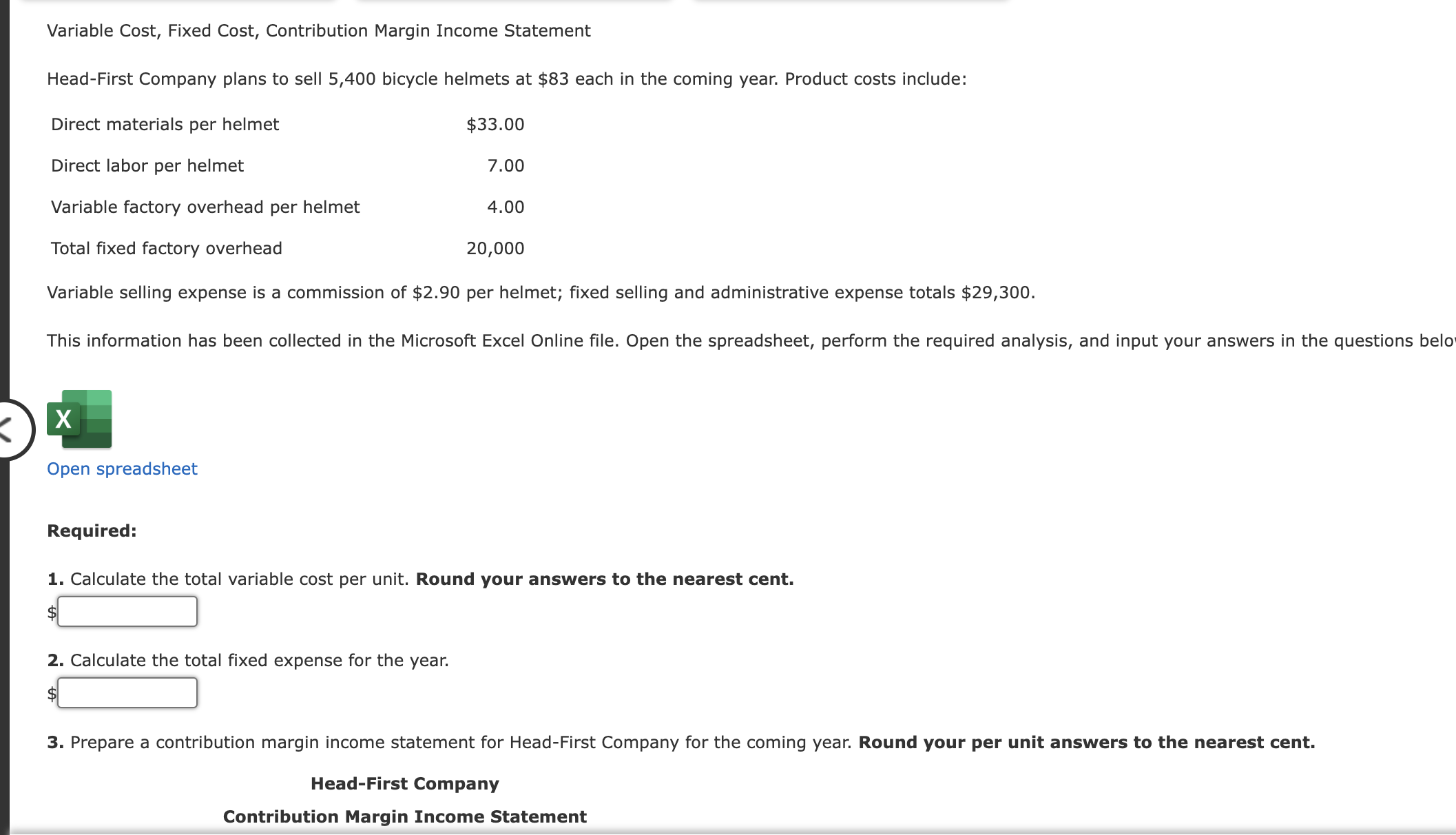 Variable Cost, Fixed Cost, Contribution Margin