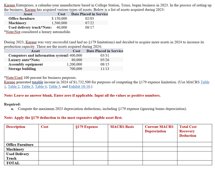Karane Enterprises, a calendar - year