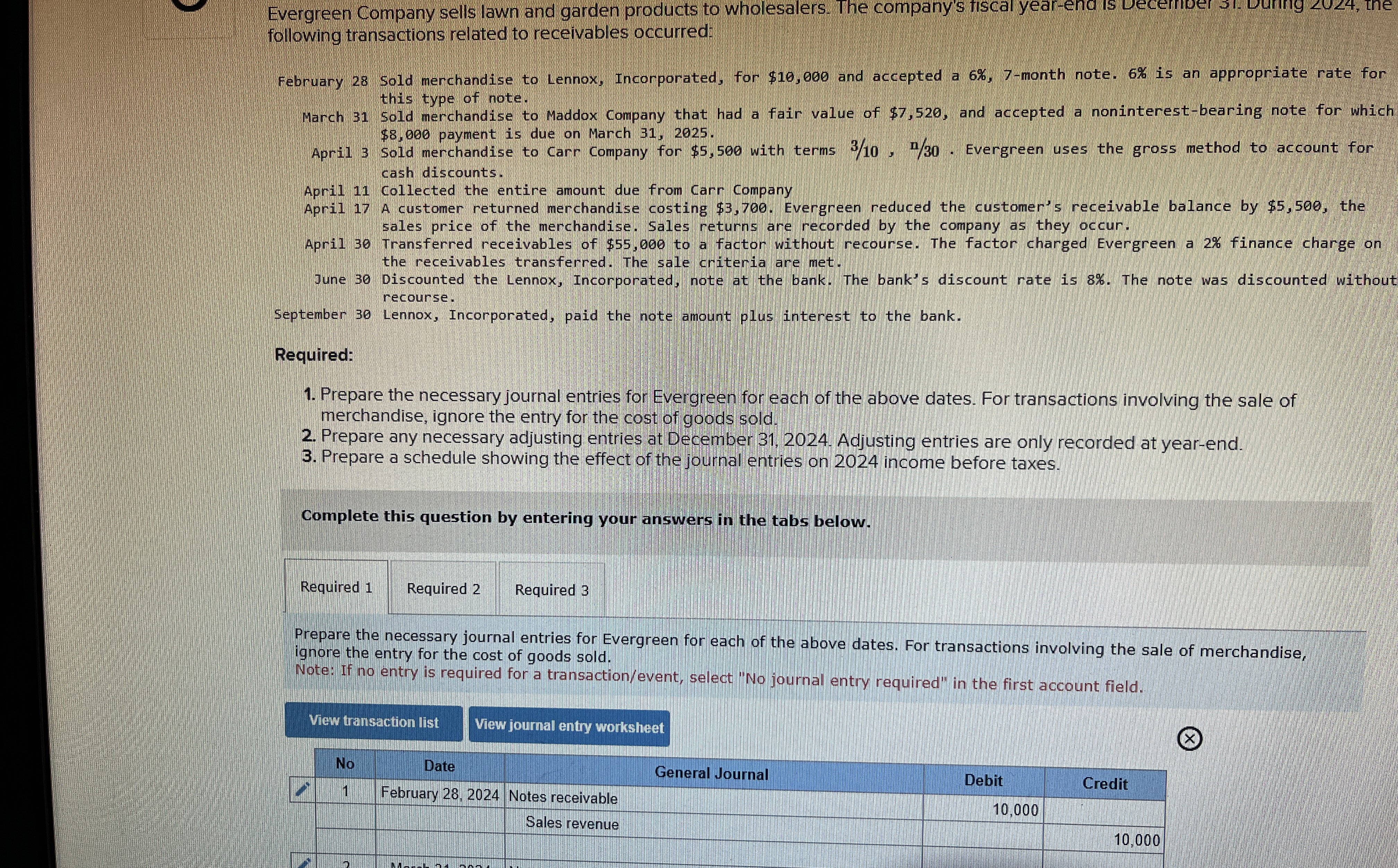 Evergreen company accounting problem