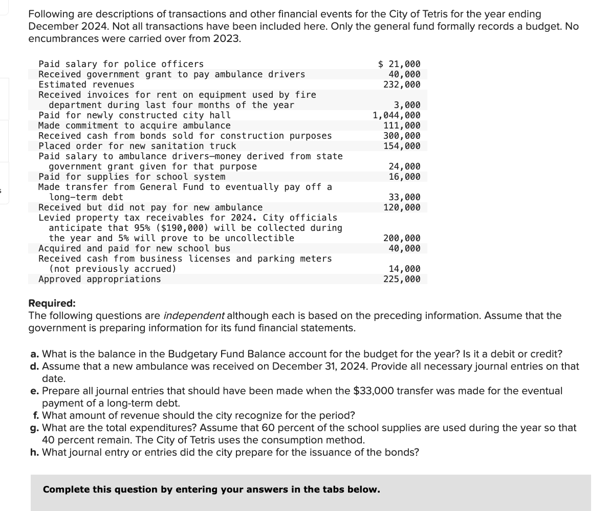 Following are descriptions of transactions and