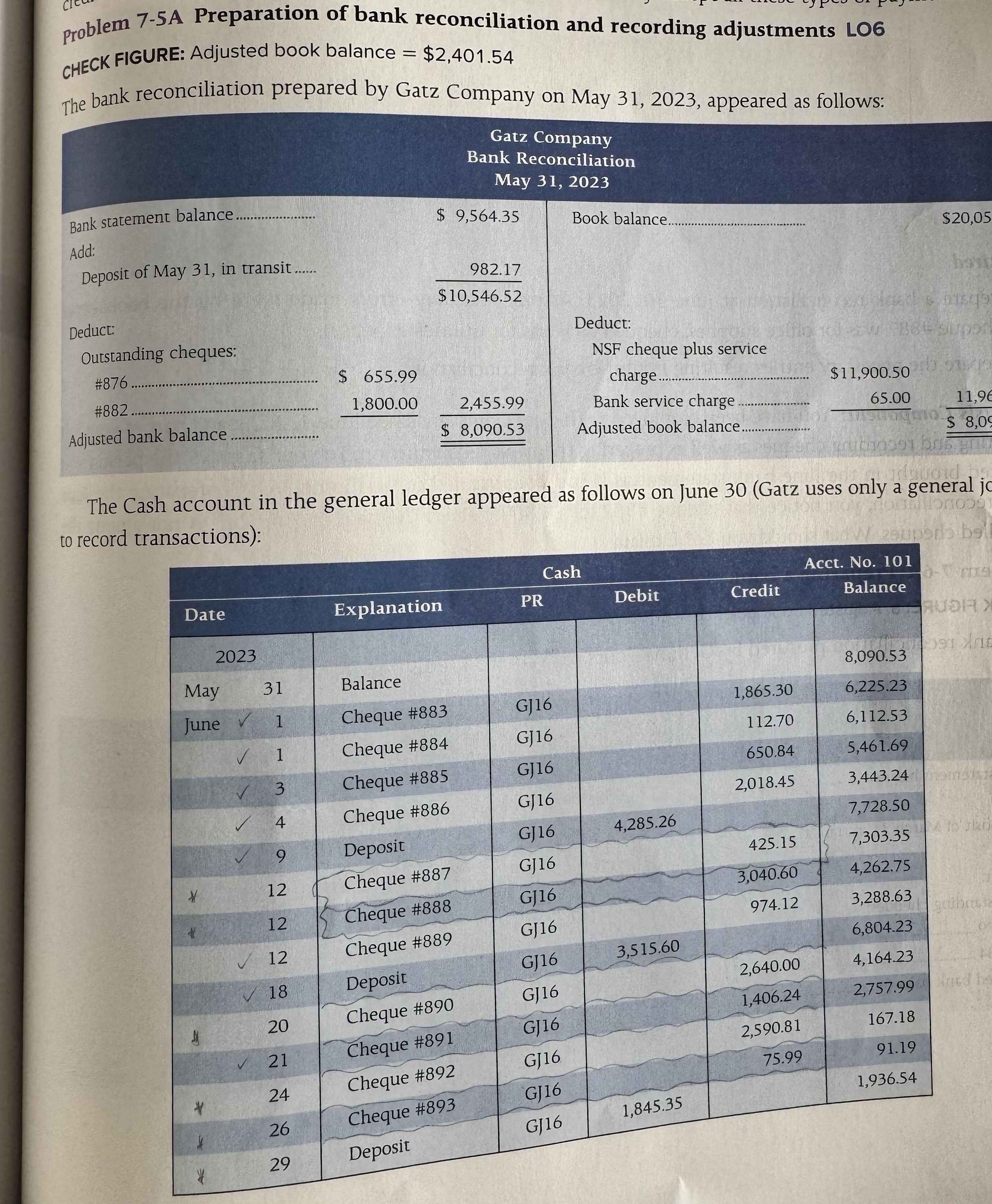 problem 7 - 5 A Preparation of bank