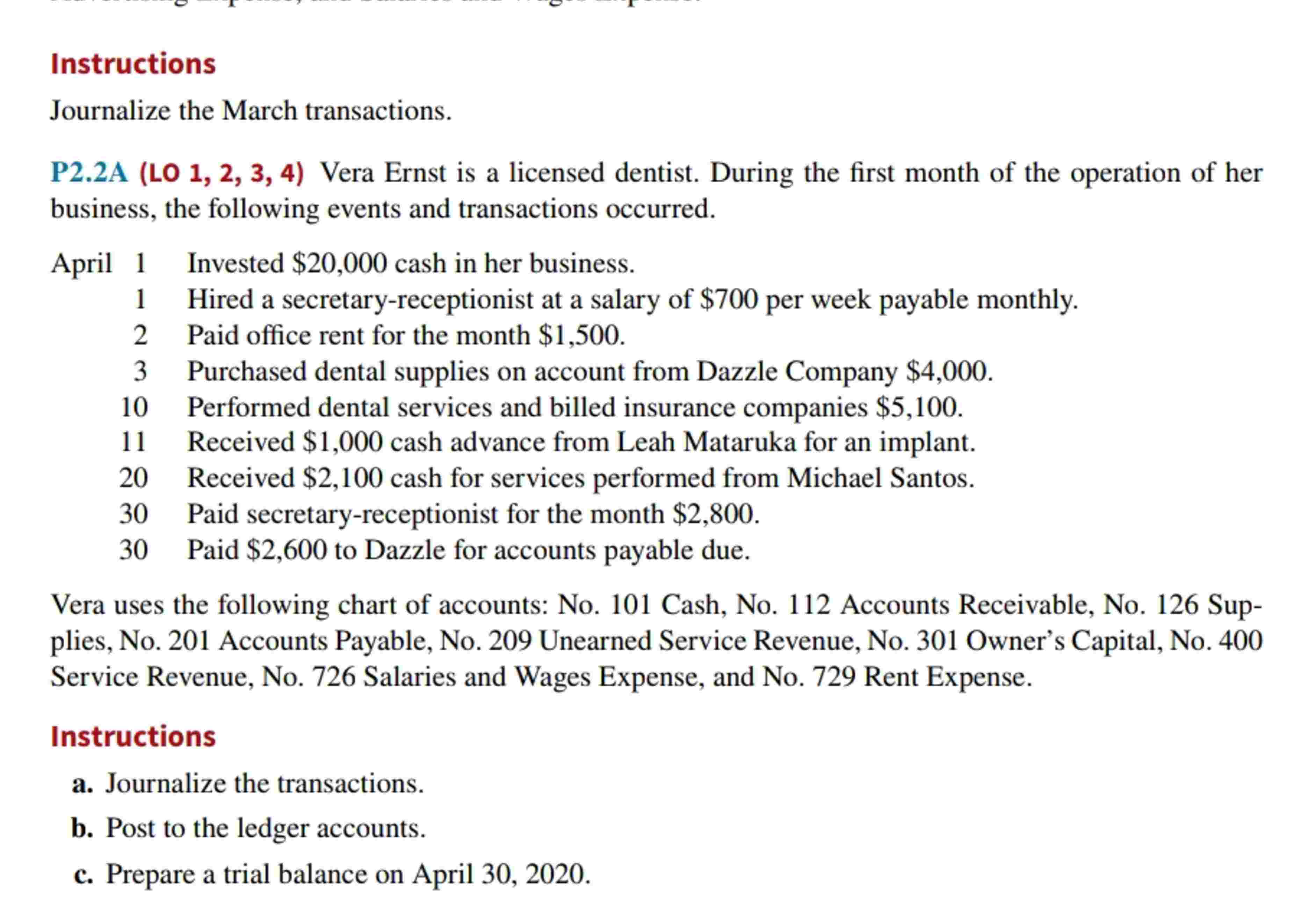 Instructions Journalize the March transactions. P