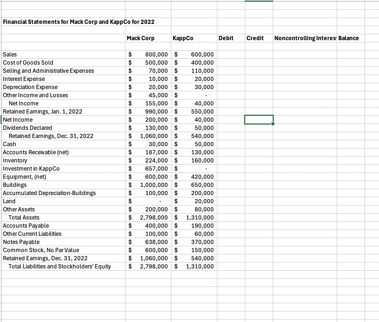 COMPREHENSIVE CONSOLIDATION PROBLEM Your answer