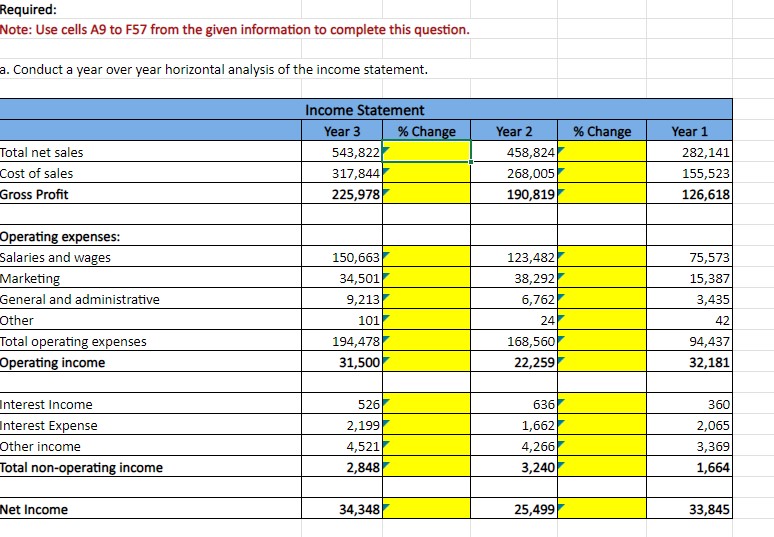 Required: Note: Use cells A 9 to F 5 7 from the
