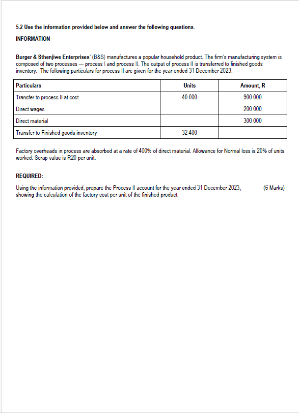 QUESTION 5 ( 2 0 Marks ) 5 . 1 Study the