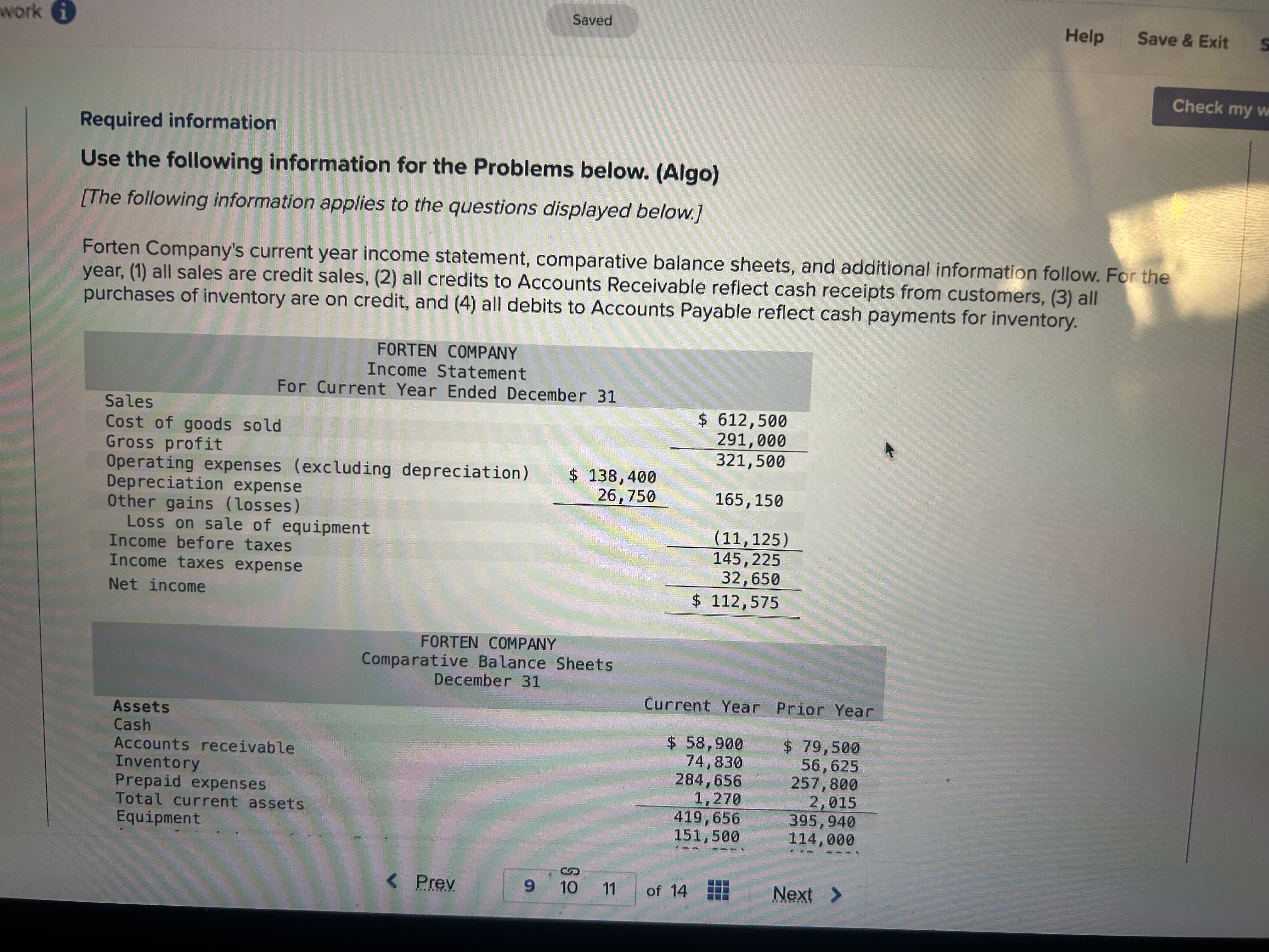 Required information Use the following