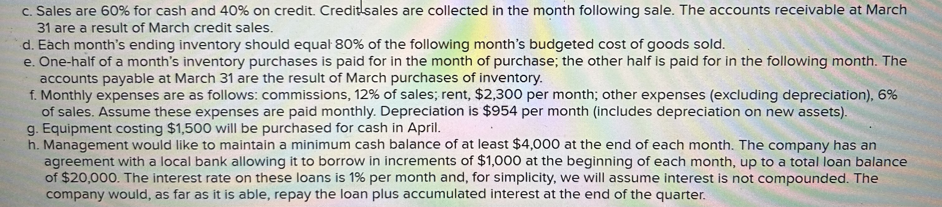 c . Sales are \ ( 6 0 \ % \ ) for cash and \ ( 4