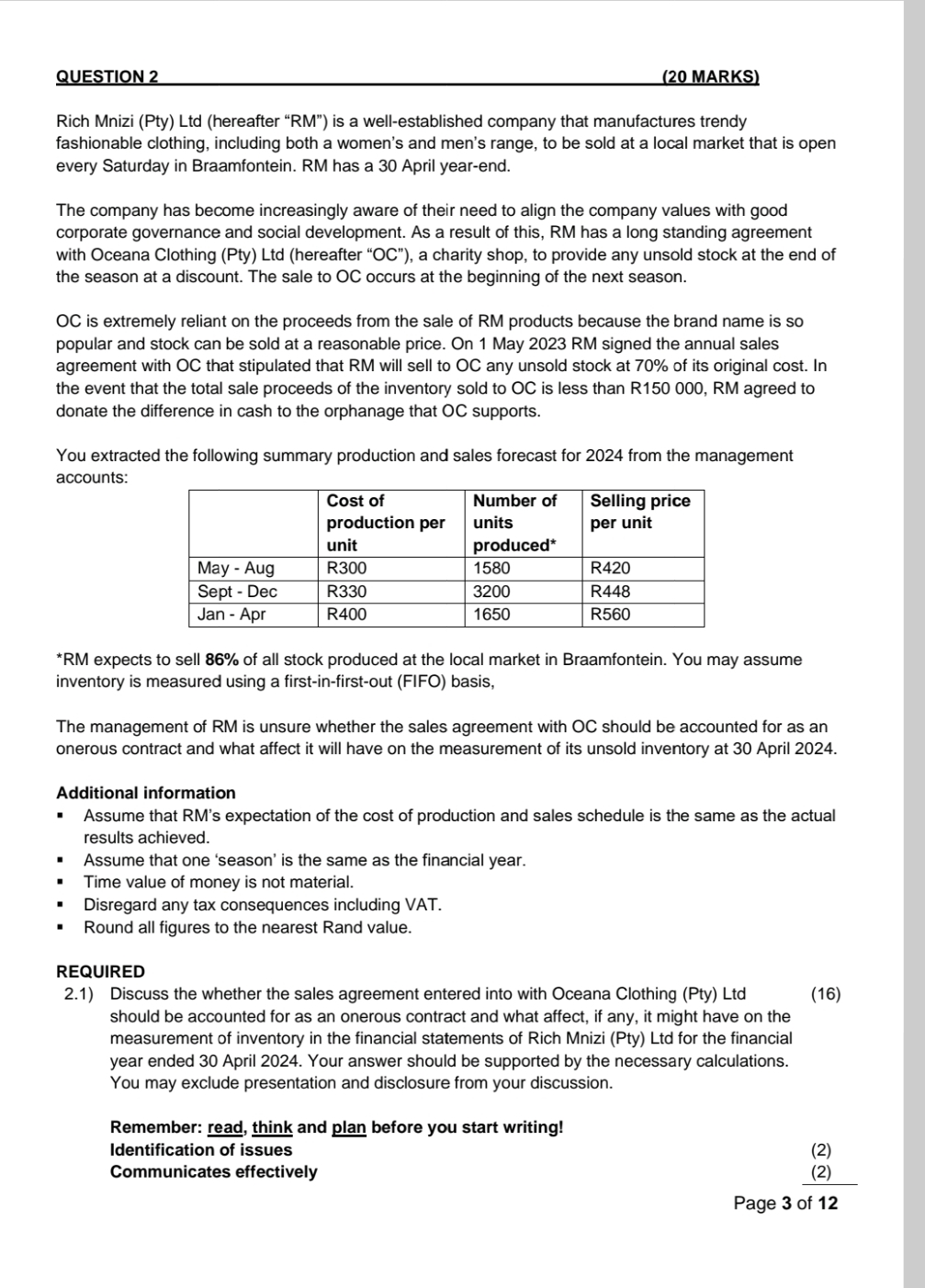 QUESTION 2 ( 2 0 MARKS ) Rich Mnizi ( Pty ) Ltd (