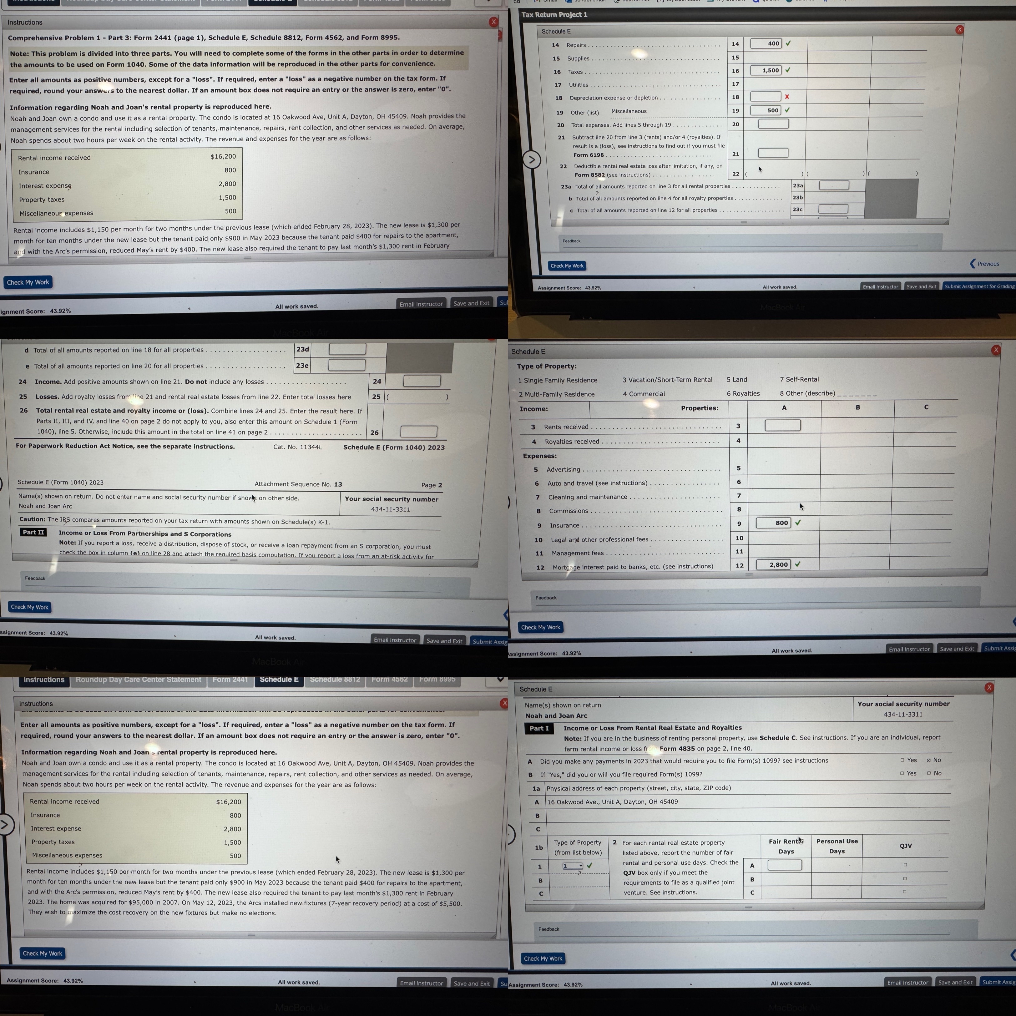 Schedule E fill in the blanks