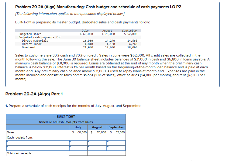 Problem 2 0 - 2 A ( Algo ) Manufacturing: Cash