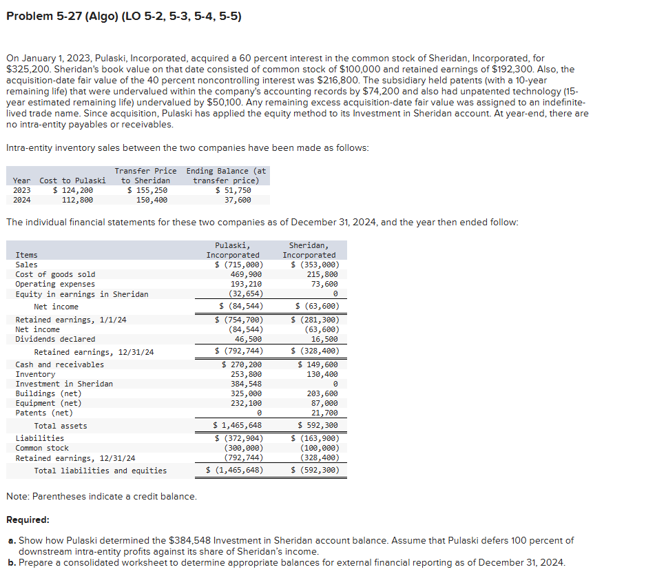 Problem 5 - 2 7 ( Algo ) ( LO 5 - 2 , 5 - 3 , 5 -