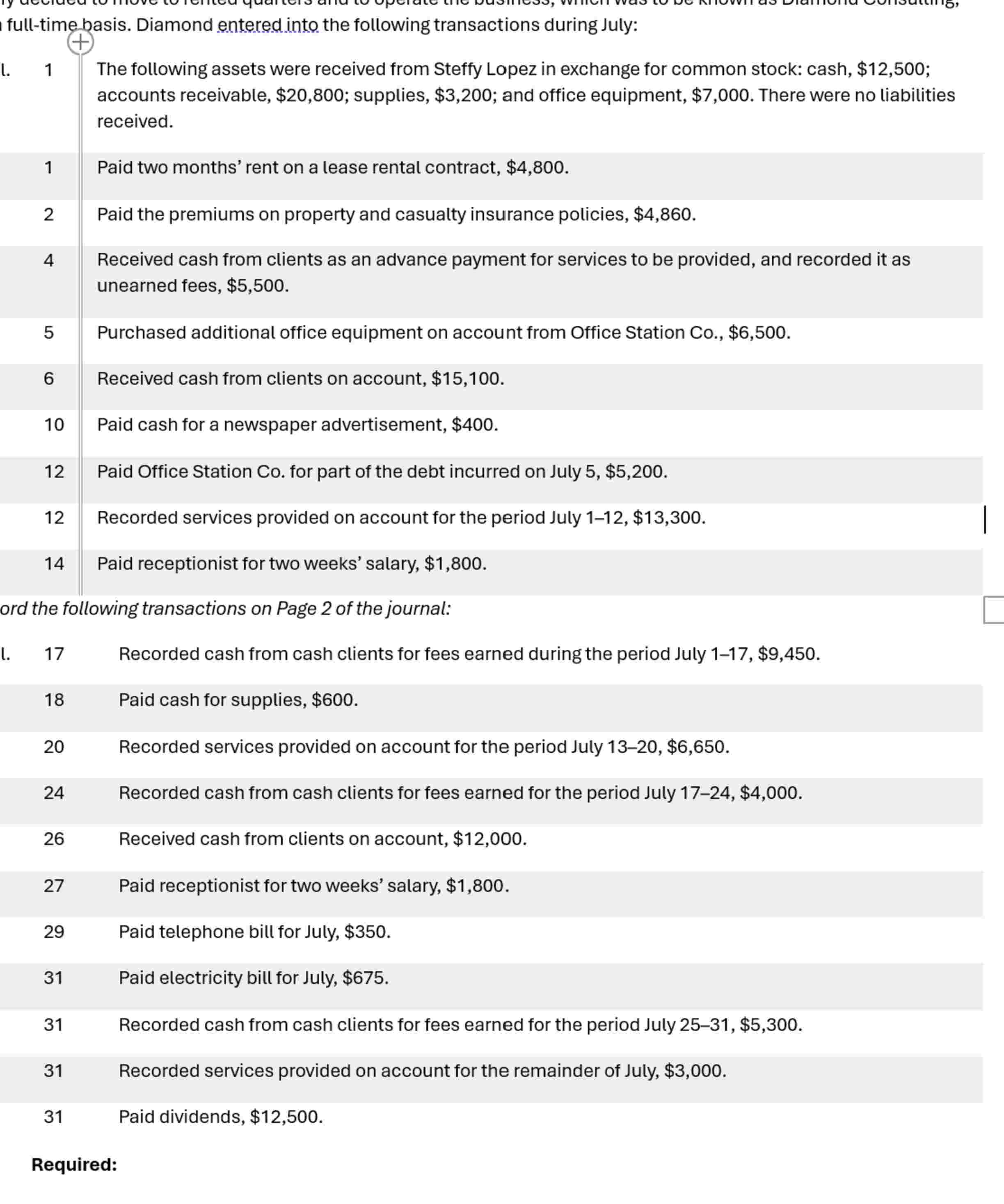 full - time basis. Diamond entered into the