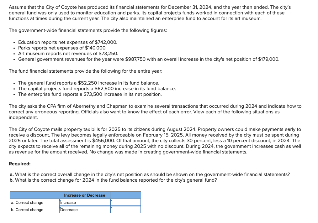 Assume that the City of Coyote has produced its