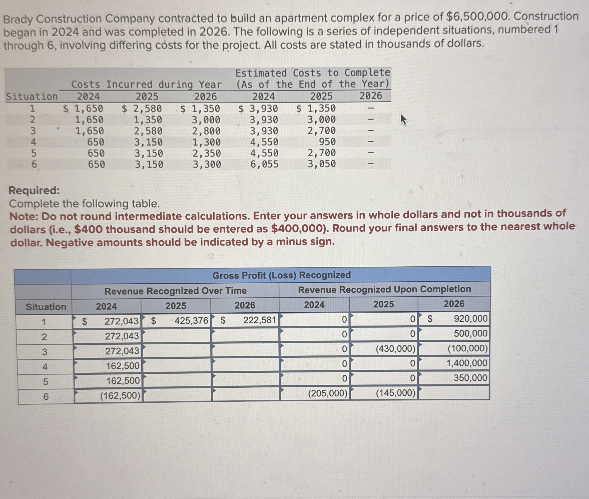 Brady Construction Company contracted to build an