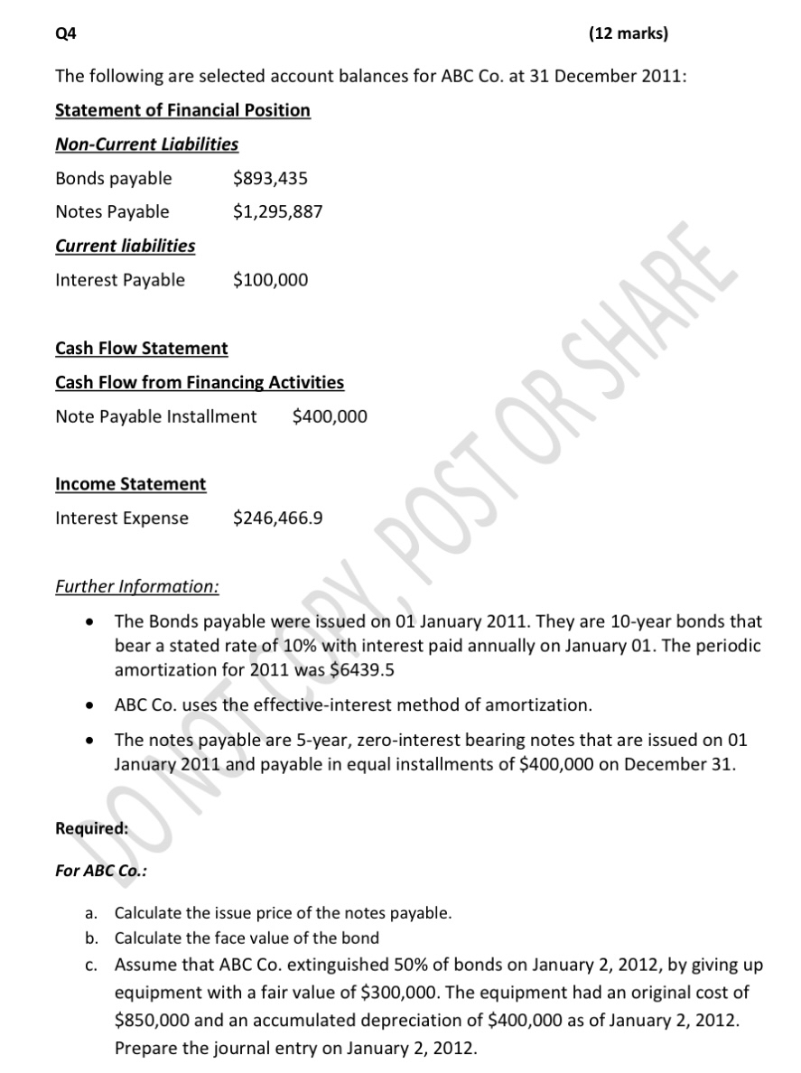 Q 4 ( 1 2 marks ) The following are selected