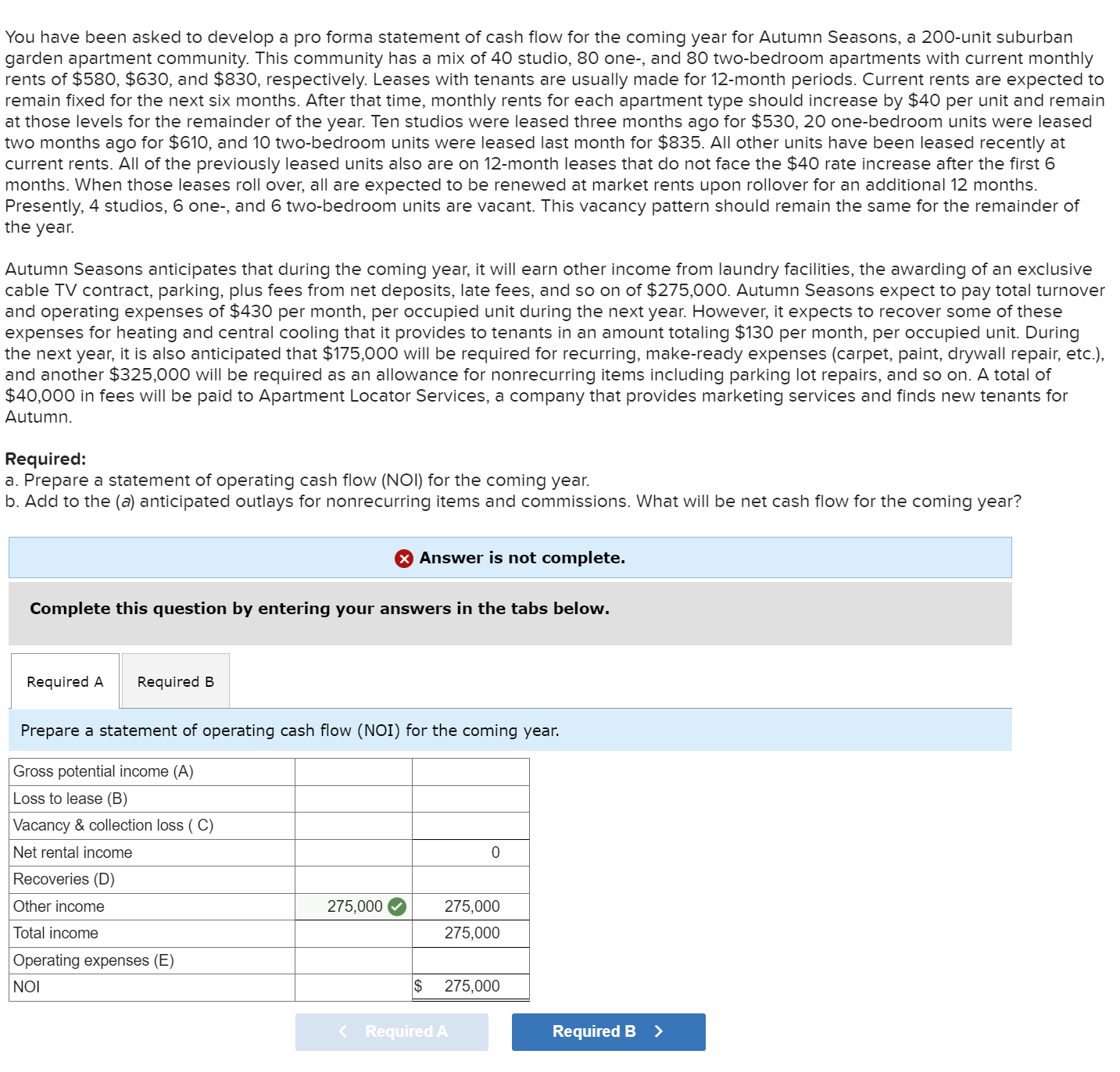 You have been asked to develop a pro forma
