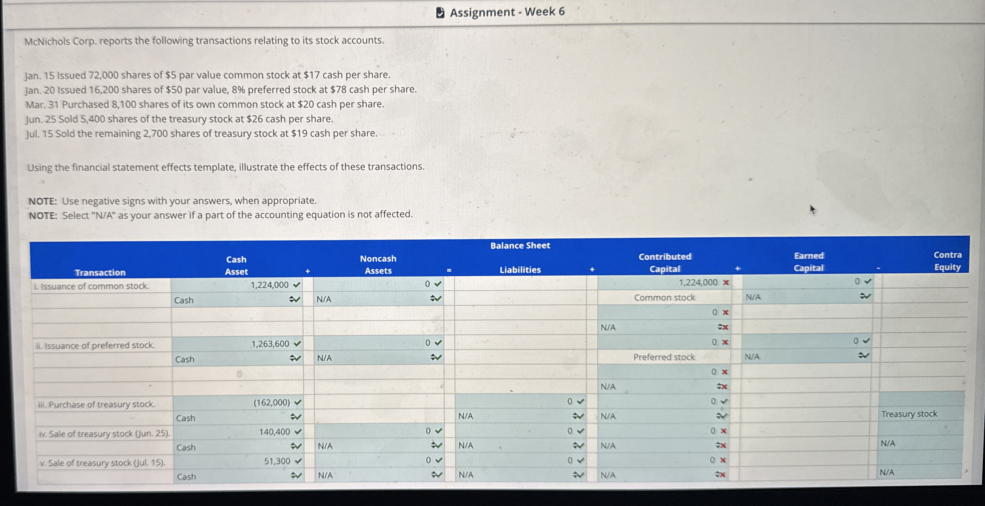 Assignment - Week 6 McNichols Corp. reports the