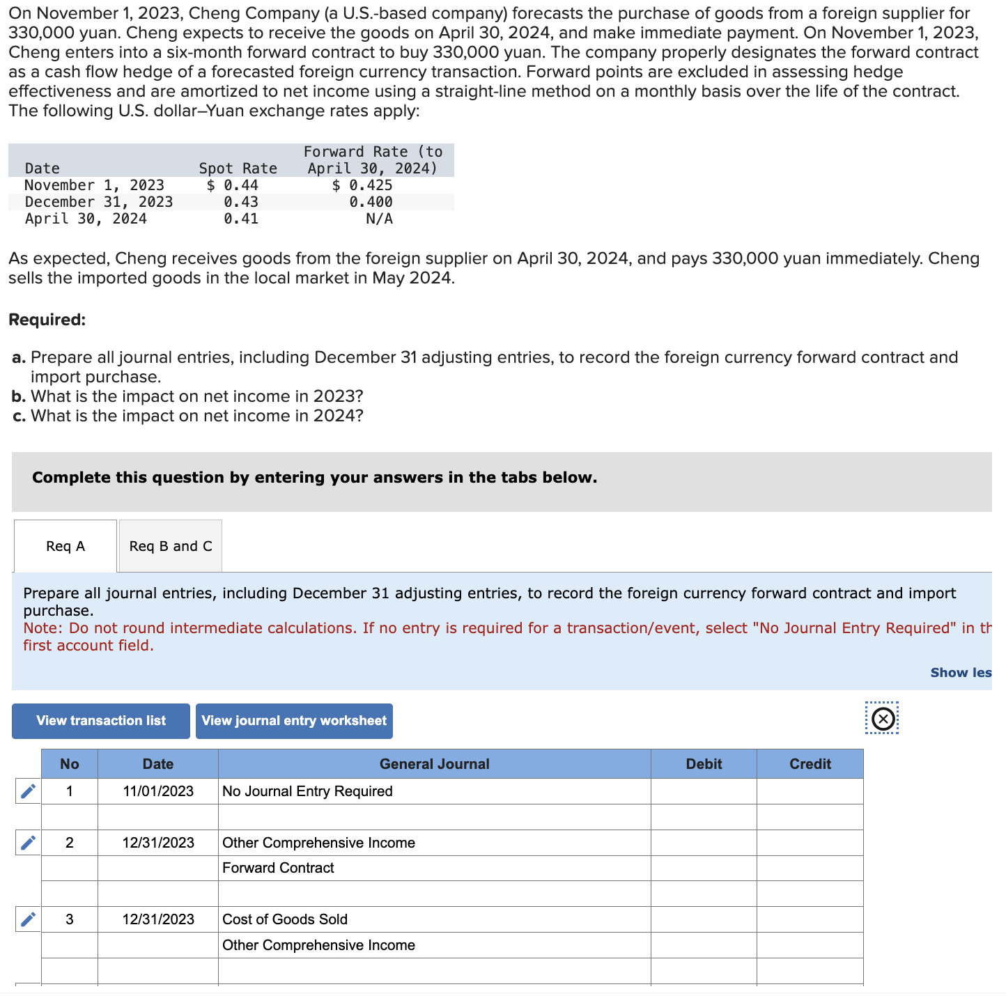 On November 1 , 2 0 2 3 , Cheng Company ( a U . S